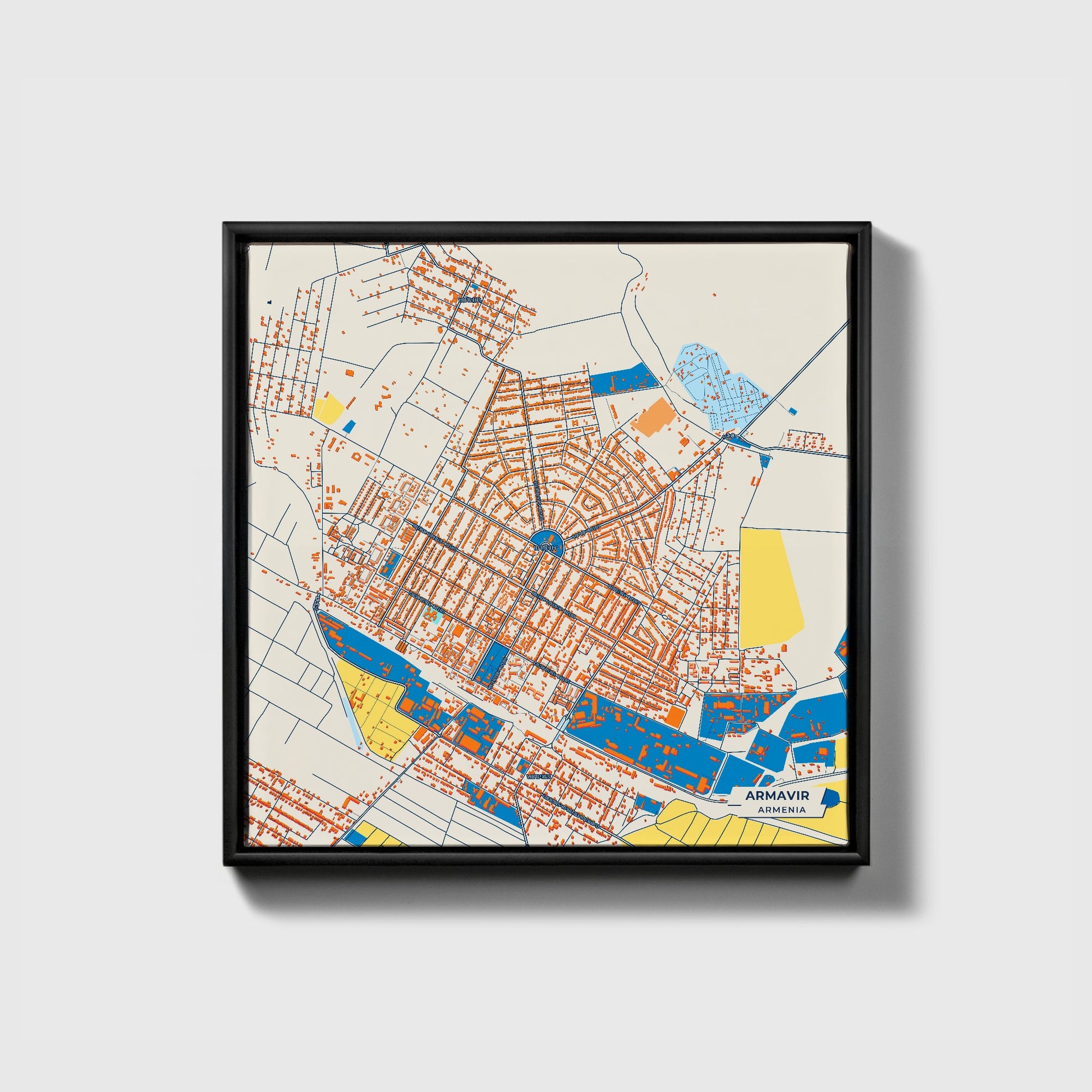 Armavir Armenia Colorful City Map Canvas Print • Black Framed