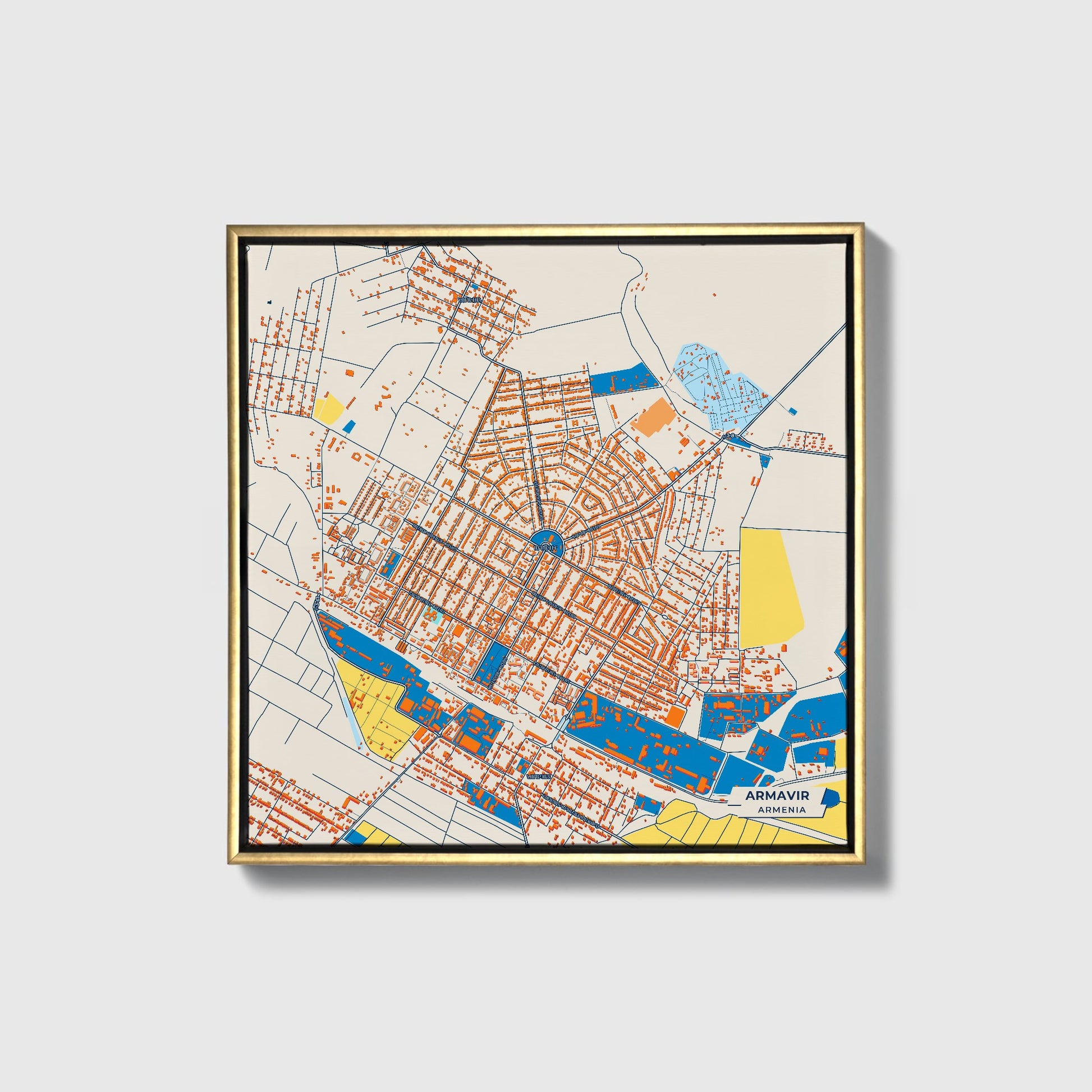 Armavir Armenia Colorful City Map Canvas Print • Gold Framed