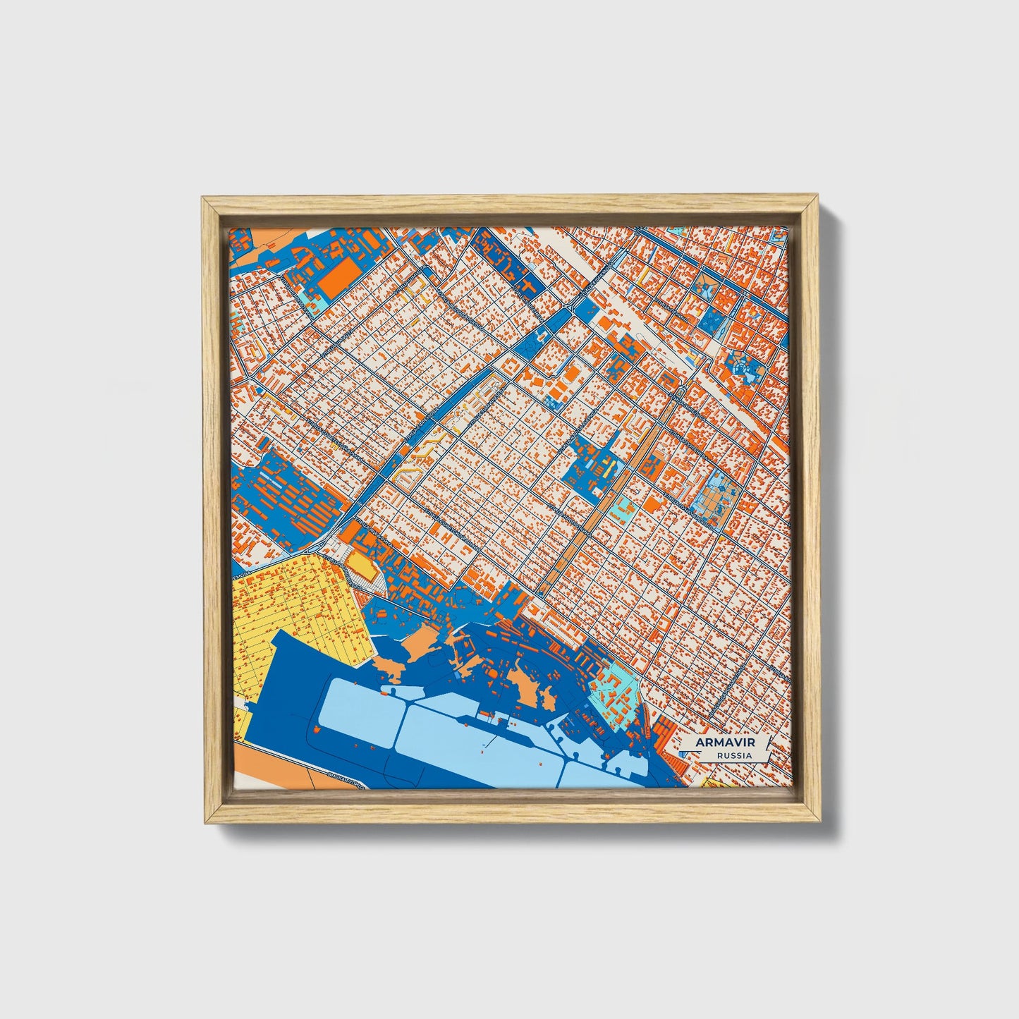 Армавирская Russia Colorful City Map Canvas Print • Natural Wooden Framed