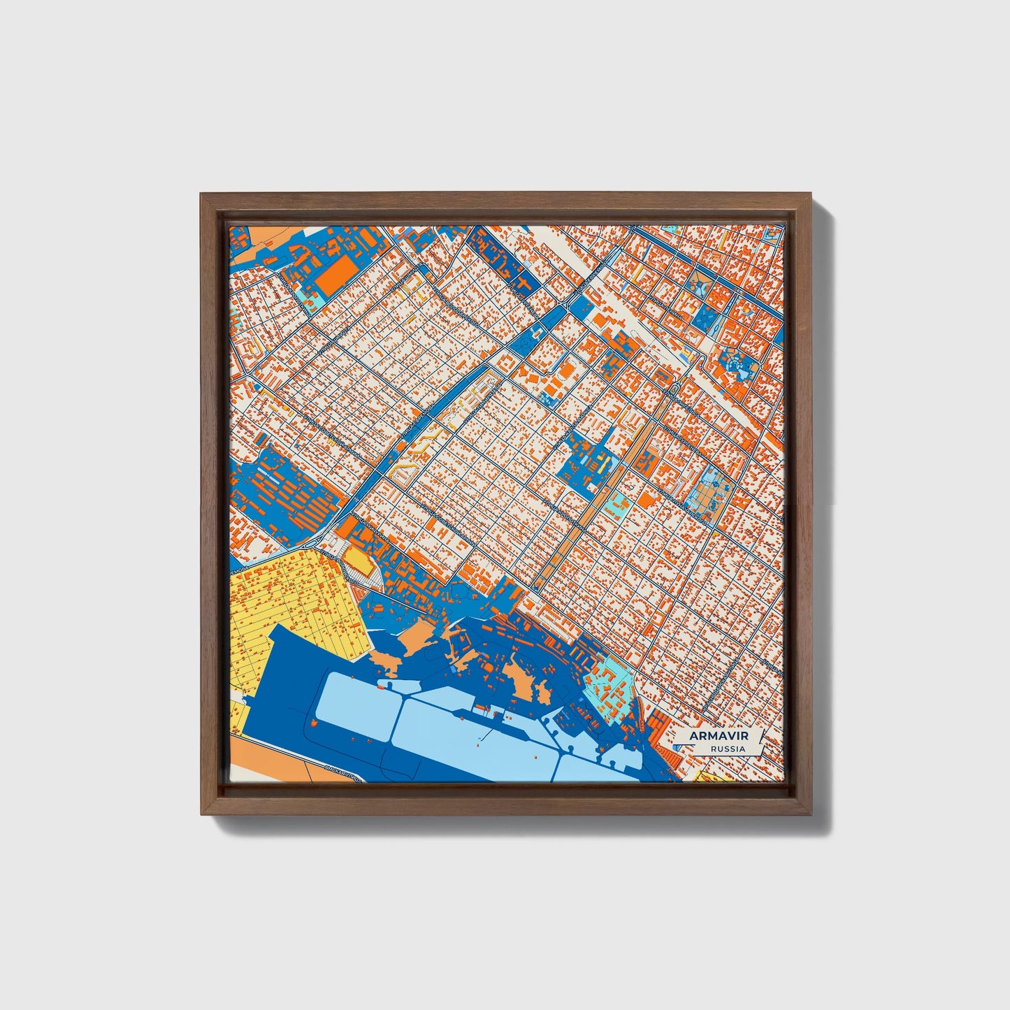 Армавирская Russia Colorful City Map Canvas Print • Dark Wooden Framed