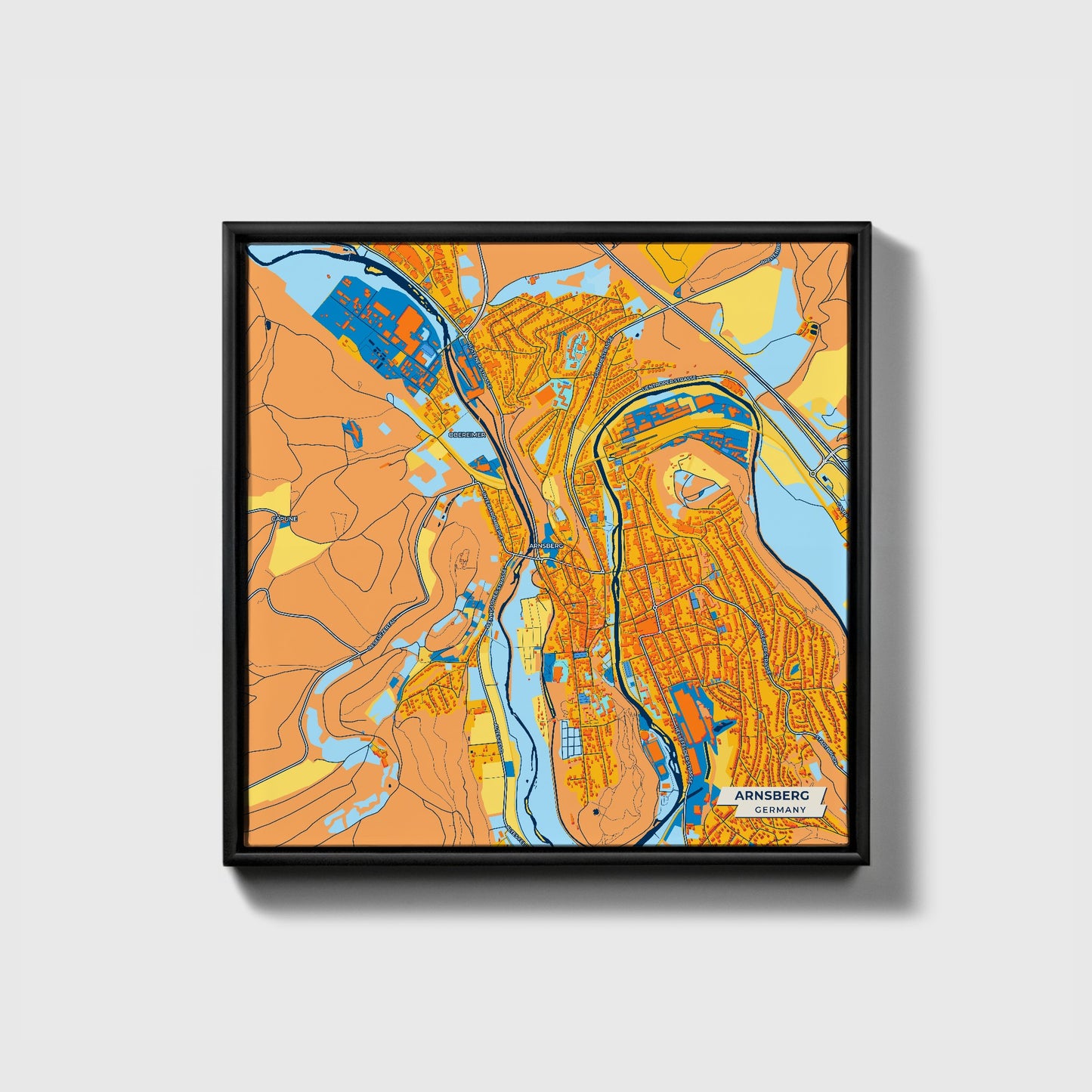Arnsberg Germany Colorful City Map Canvas Print • Black Framed