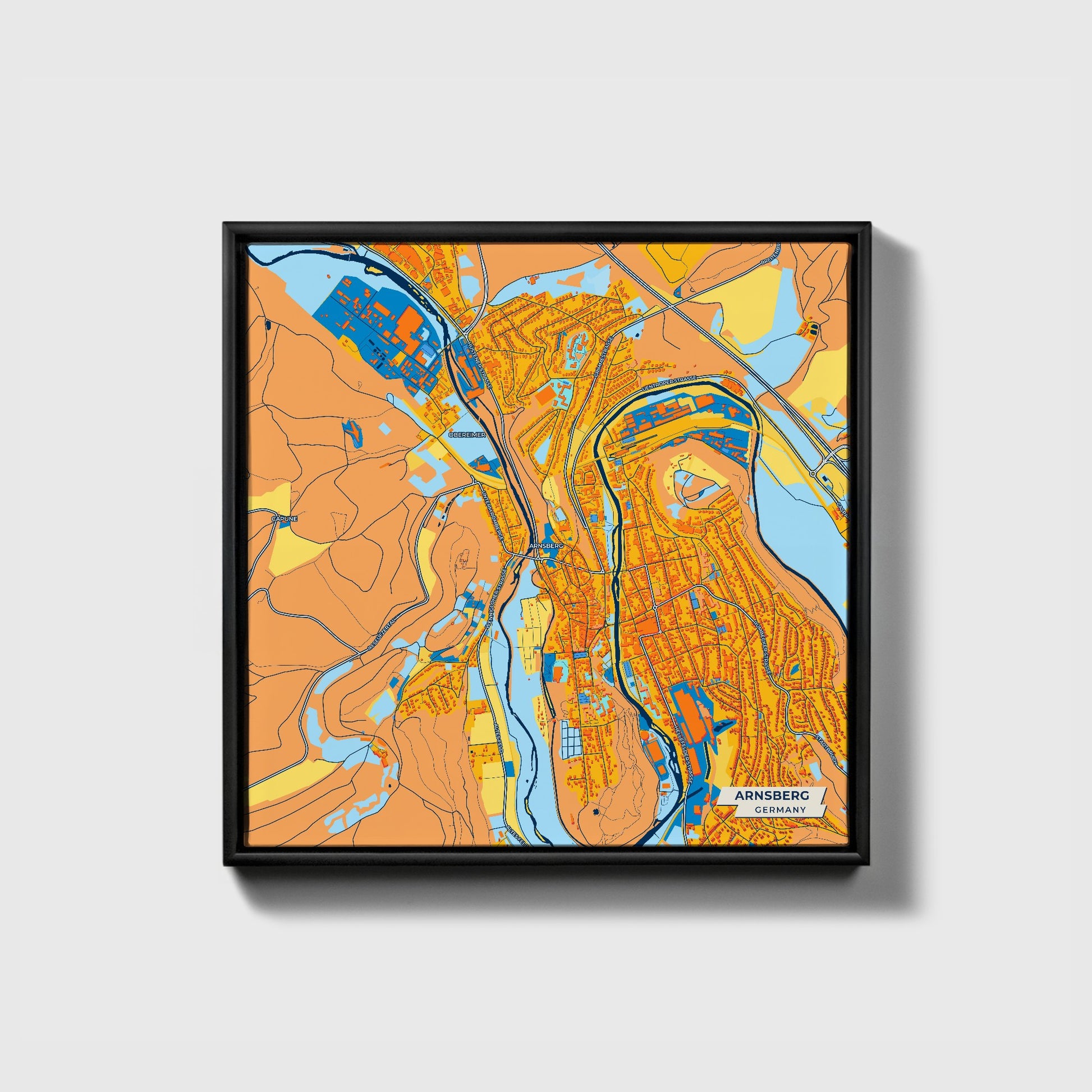 Arnsberg Germany Colorful City Map Canvas Print • Black Framed