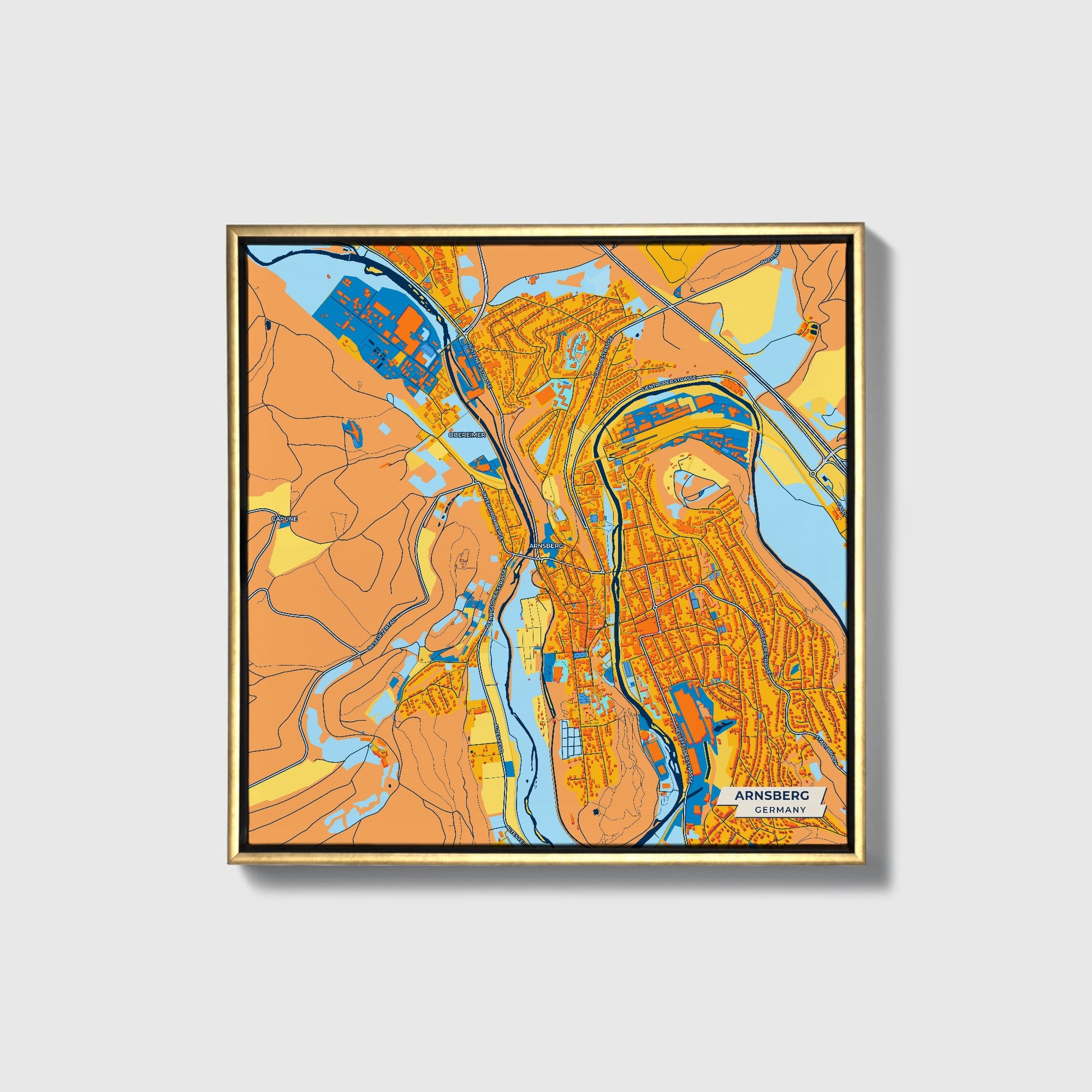 Arnsberg Germany Colorful City Map Canvas Print • Gold Framed