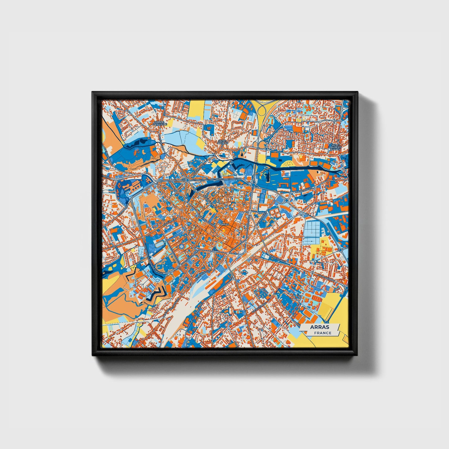 Arras France Colorful City Map Canvas Print • Black Framed