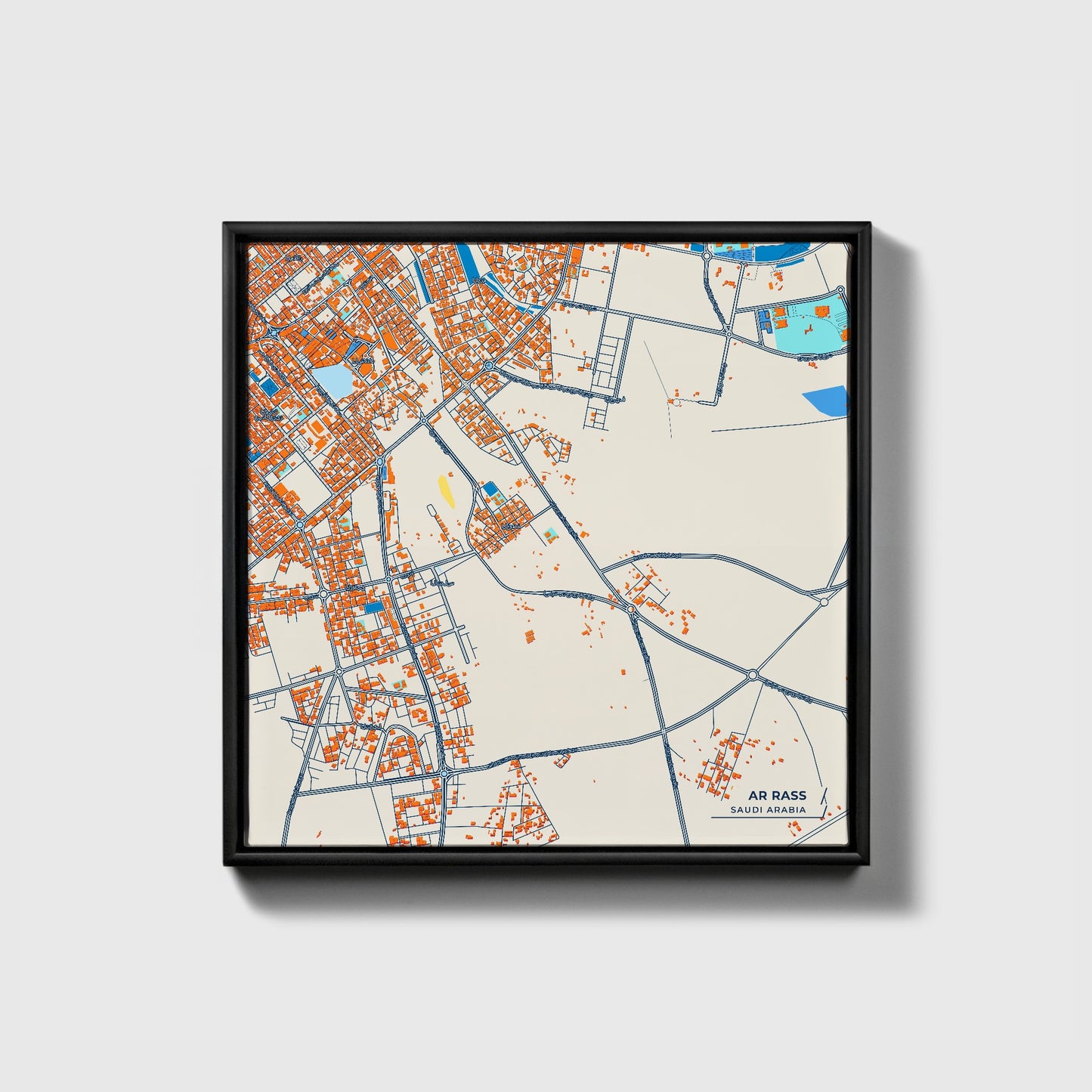 Ar Rass Saudi Arabia Colorful City Map Canvas Print • Black Framed