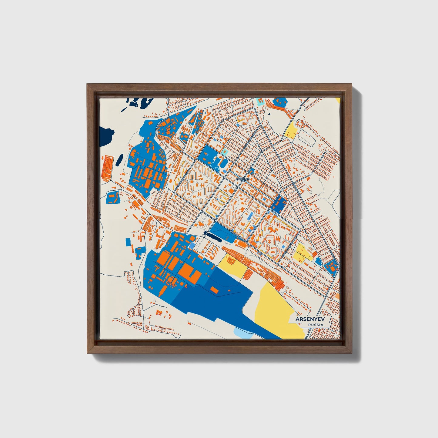 Арсеньев Russia Colorful City Map Canvas Print • Dark Wooden Framed