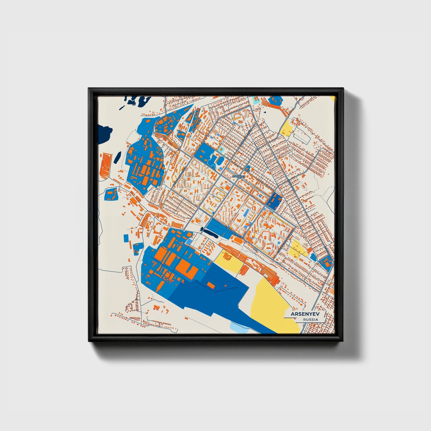 Арсеньев Russia Colorful City Map Canvas Print • Black Framed