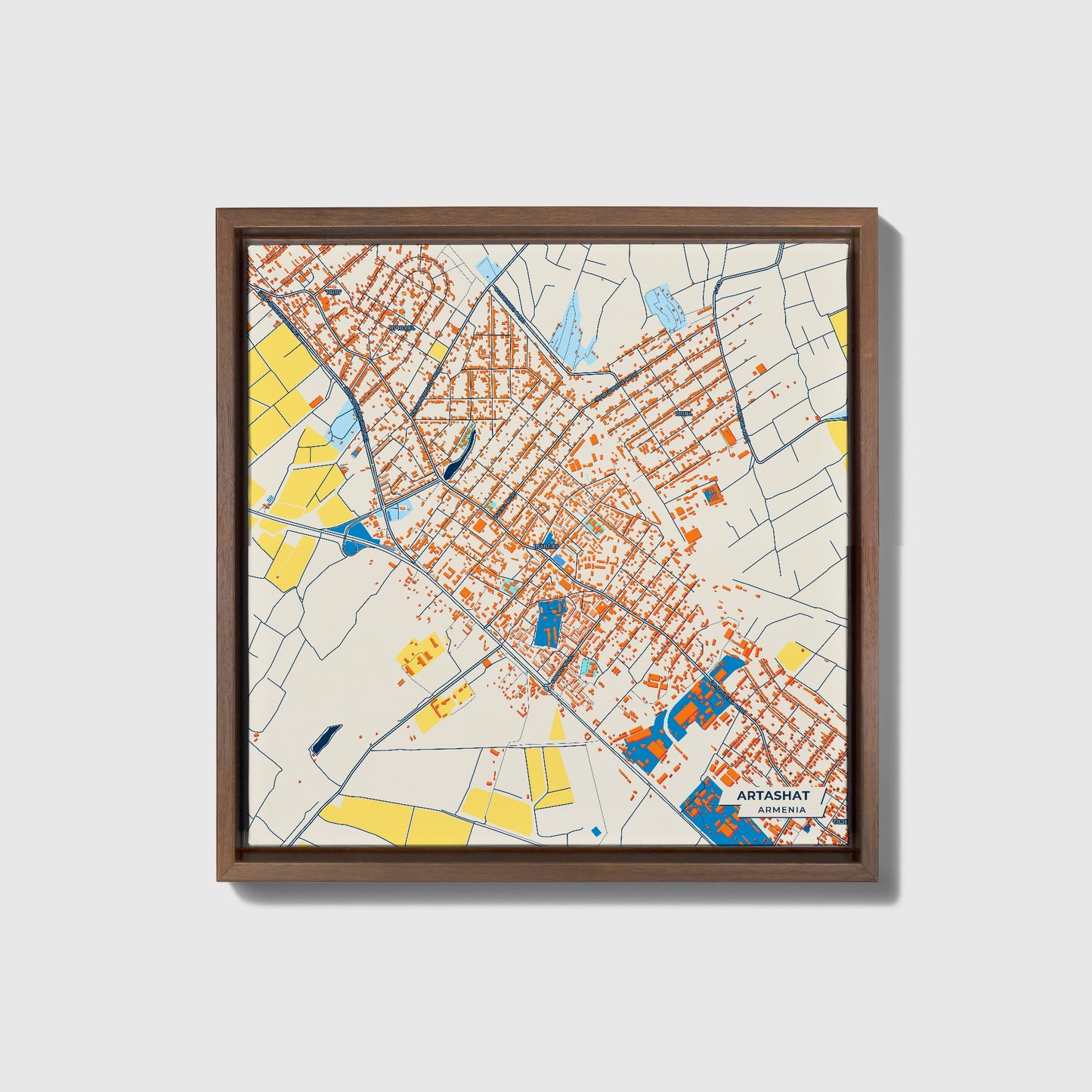 Artashat Armenia Colorful City Map Canvas Print • Dark Wooden Framed