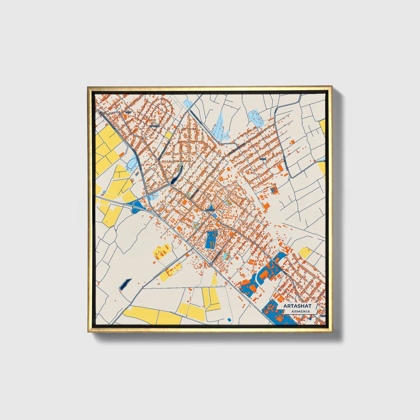 Artashat Armenia Colorful City Map Canvas Print • Gold Framed