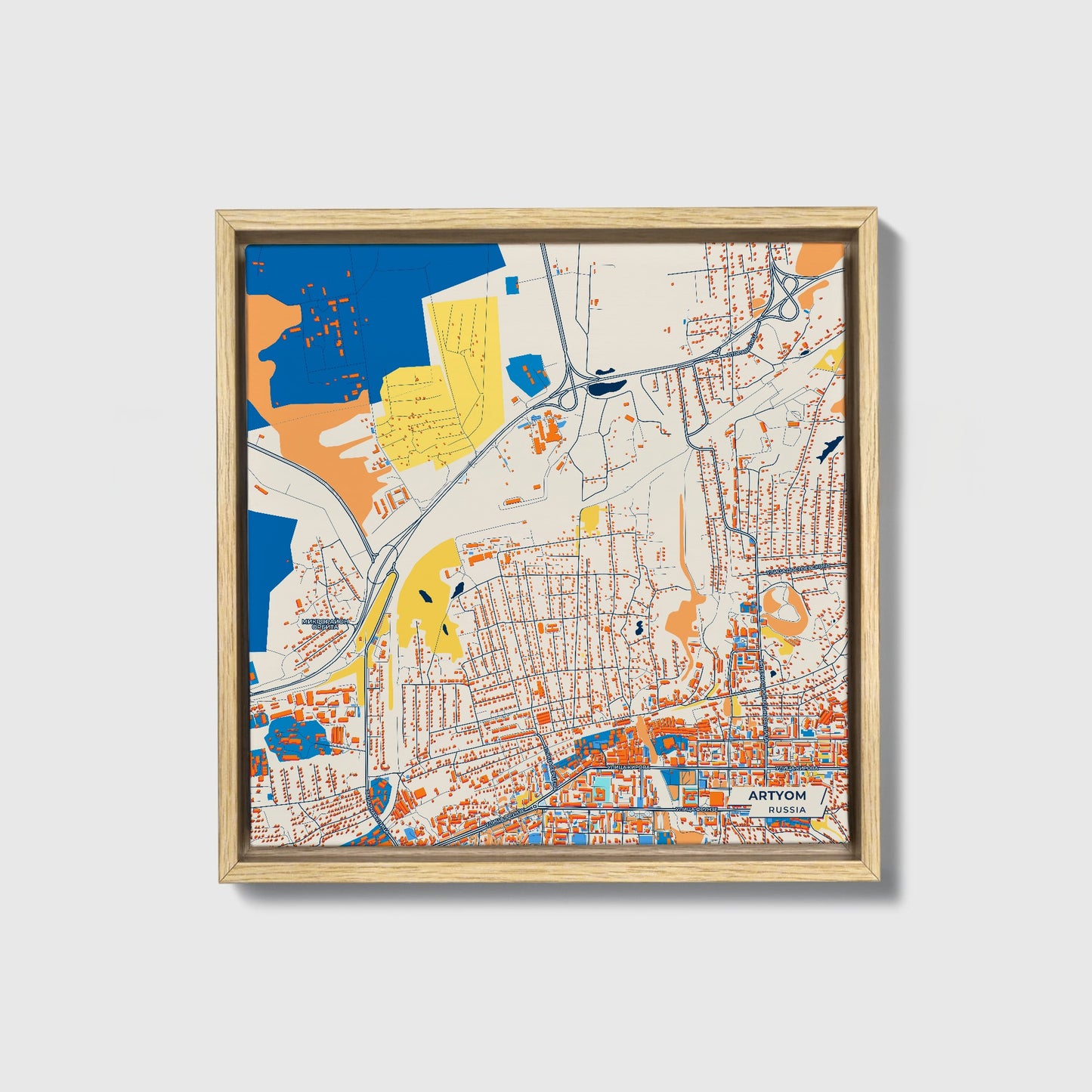 Артем Russia Colorful City Map Canvas Print • Natural Wooden Framed