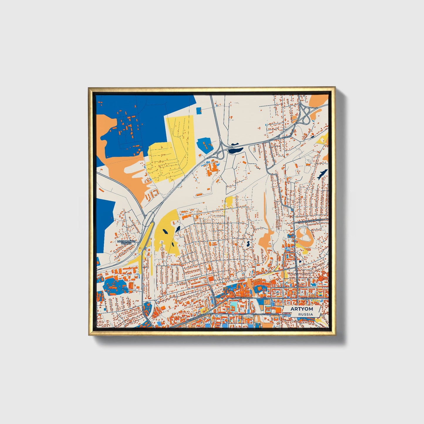 Артем Russia Colorful City Map Canvas Print • Gold Framed