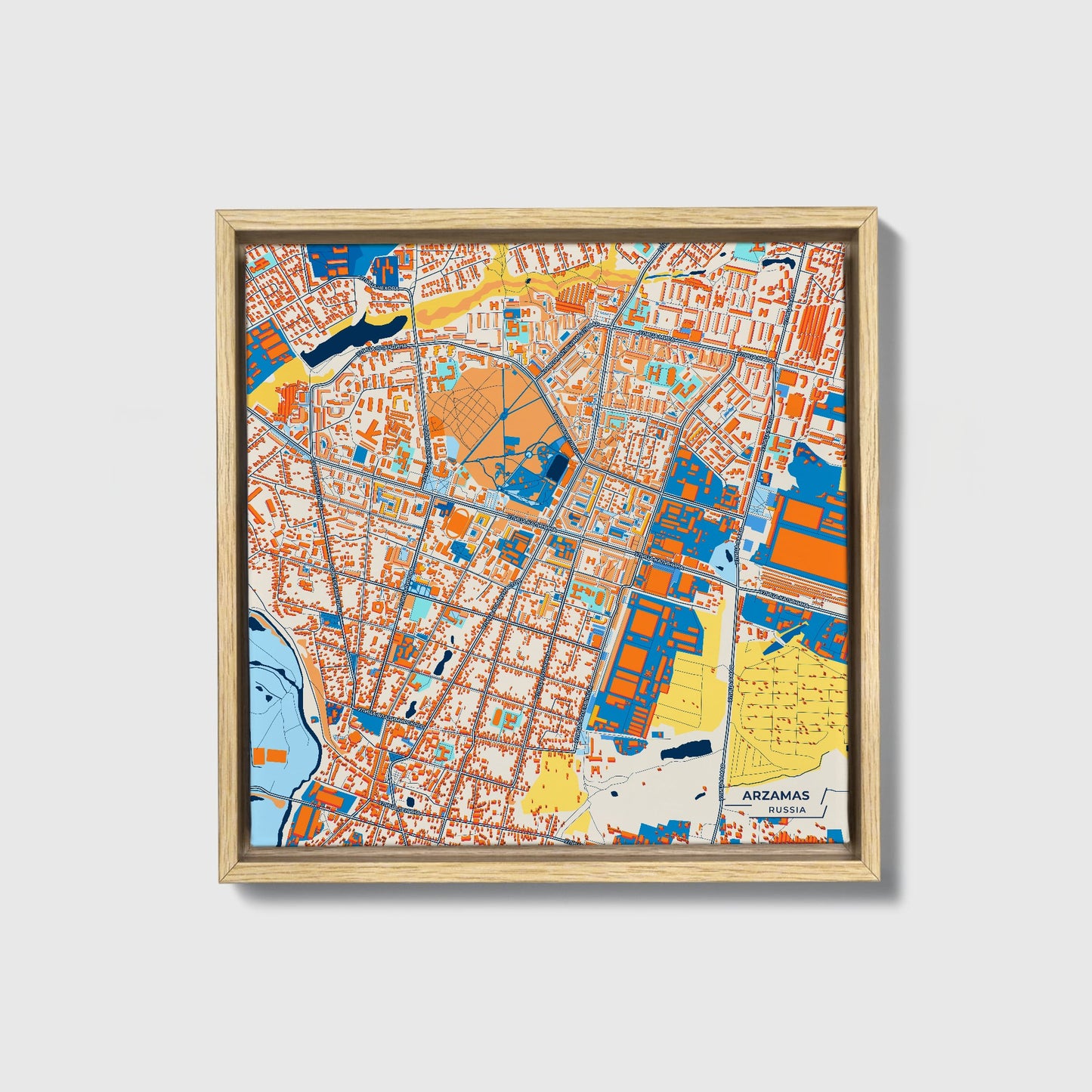 Арзамасский Russia Colorful City Map Canvas Print • Natural Wooden Framed