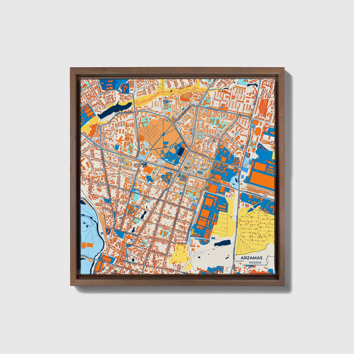 Арзамасский Russia Colorful City Map Canvas Print • Dark Wooden Framed