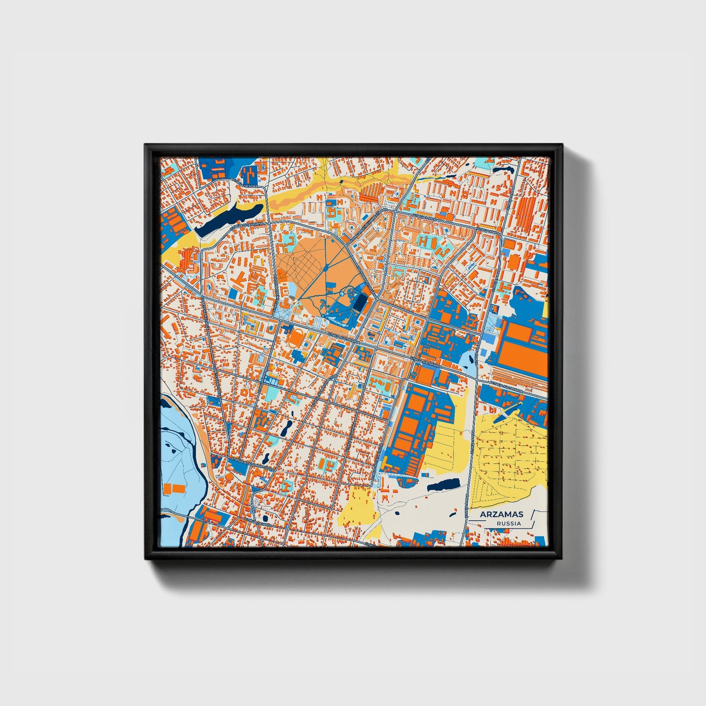 Арзамасский Russia Colorful City Map Canvas Print • Black Framed