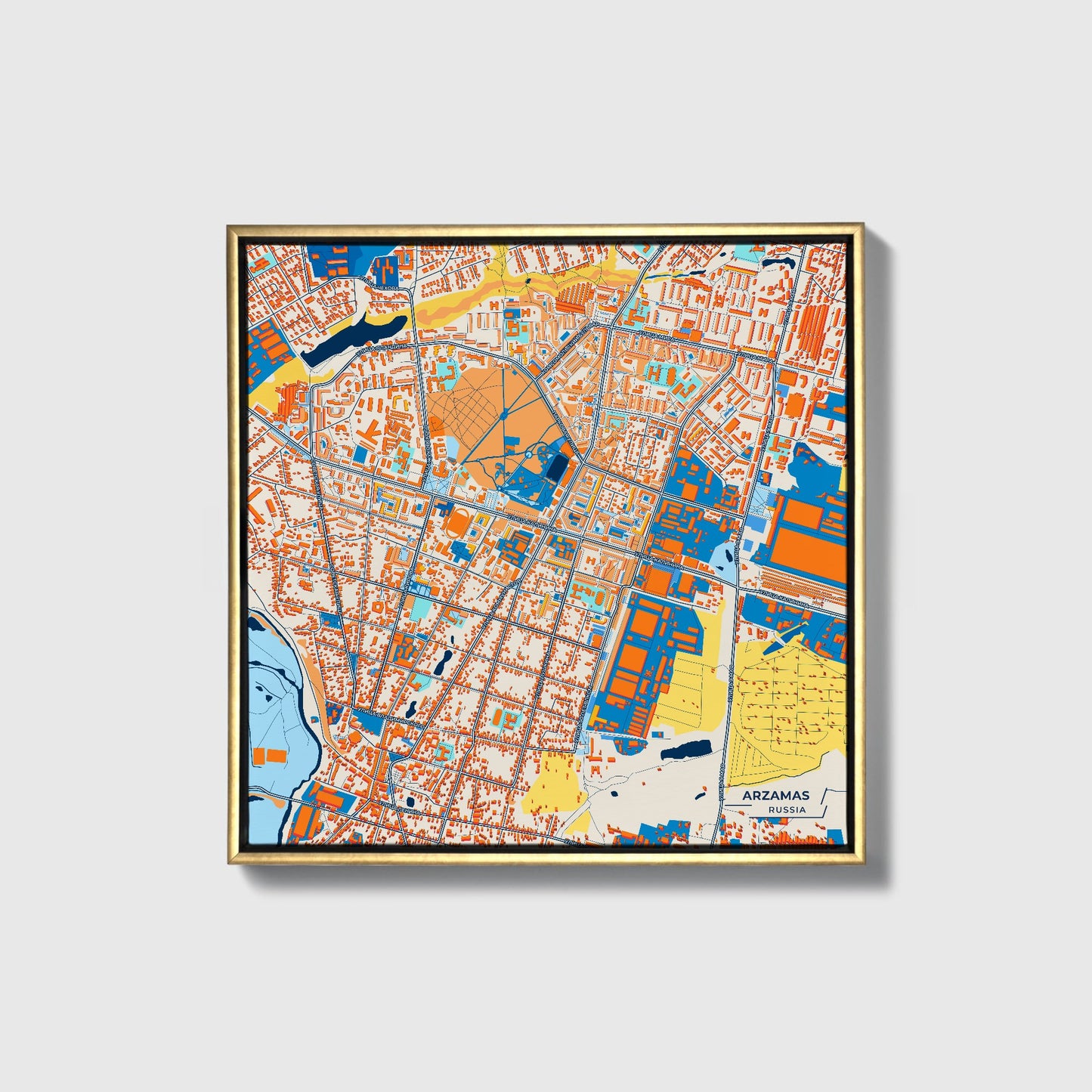 Арзамасский Russia Colorful City Map Canvas Print • Gold Framed