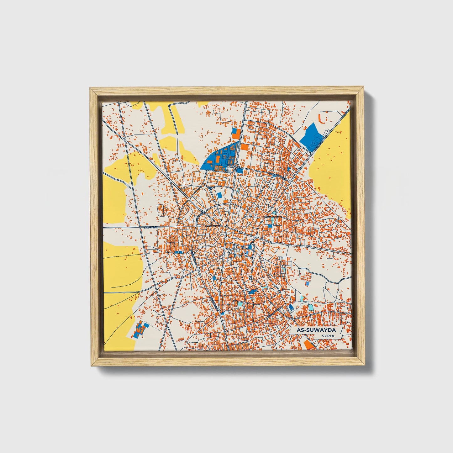 As-Suwayda Syria Colorful City Map Canvas Print • Natural Wooden Framed