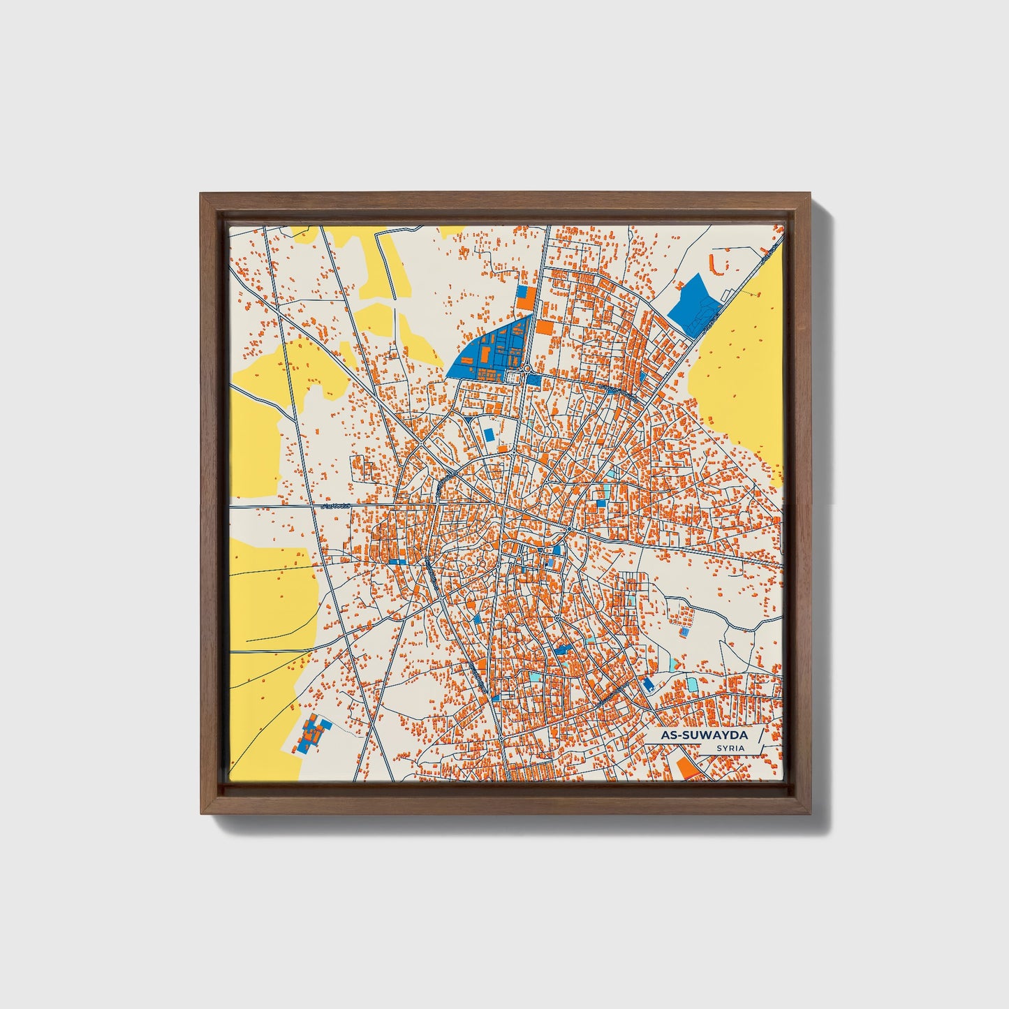 As-Suwayda Syria Colorful City Map Canvas Print • Dark Wooden Framed
