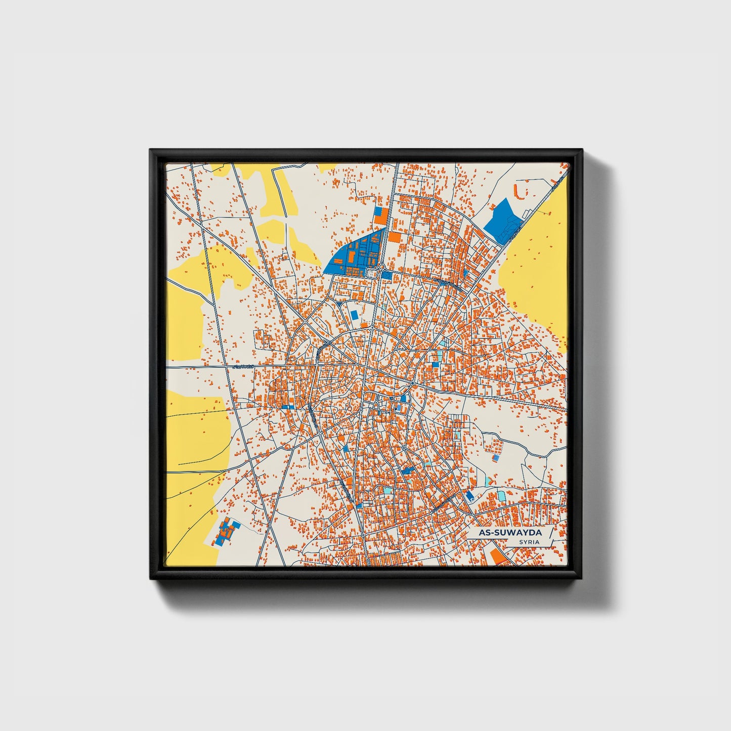 As-Suwayda Syria Colorful City Map Canvas Print • Black Framed