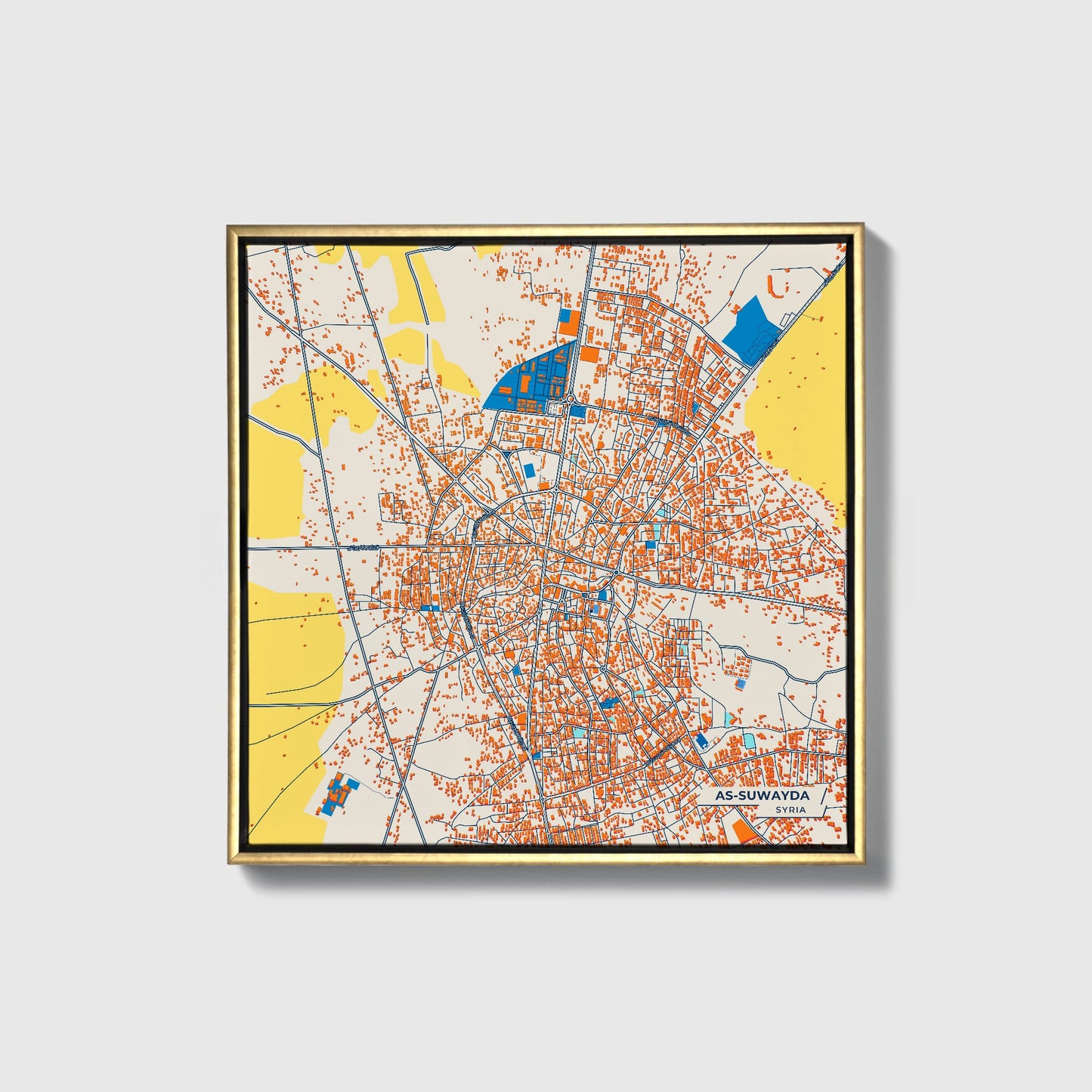 As-Suwayda Syria Colorful City Map Canvas Print • Gold Framed