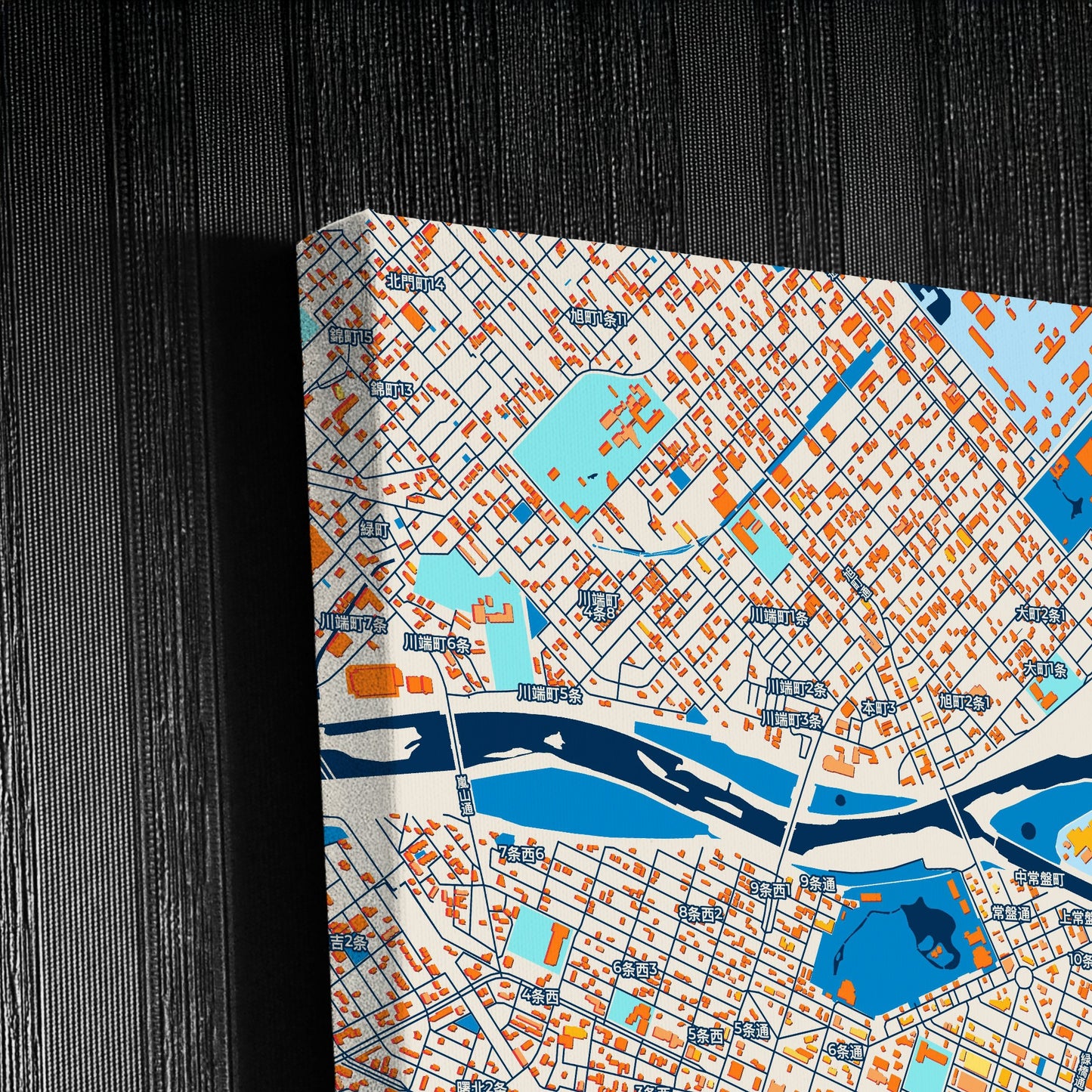 Asahikawa Japan Colorful City Map Canvas Print Detail