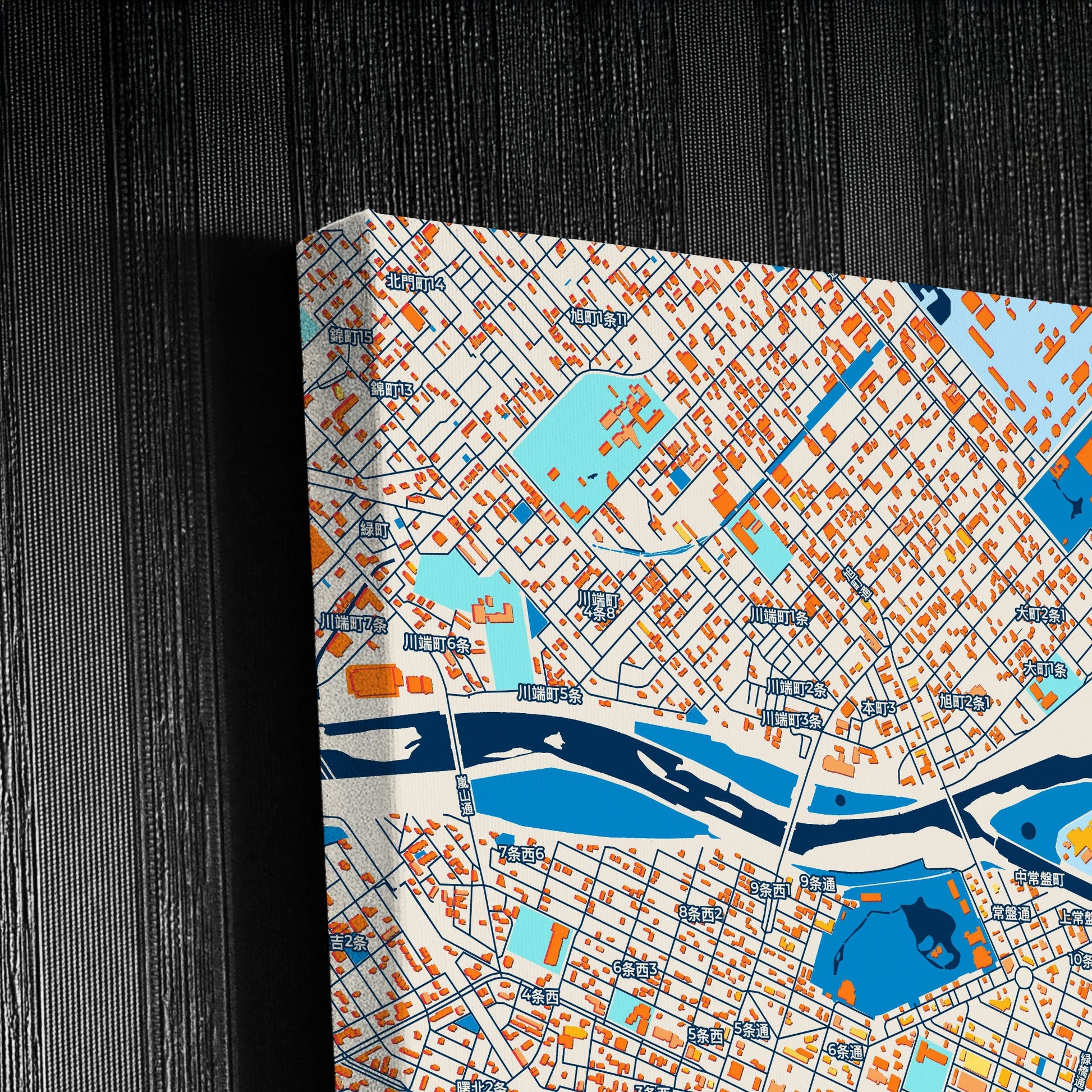 Asahikawa Japan Colorful City Map Canvas Print Detail