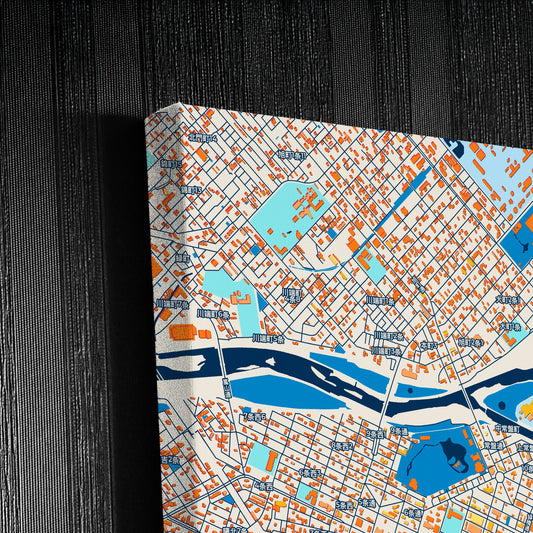 Asahikawa Japan Colorful City Map Canvas Print Detail
