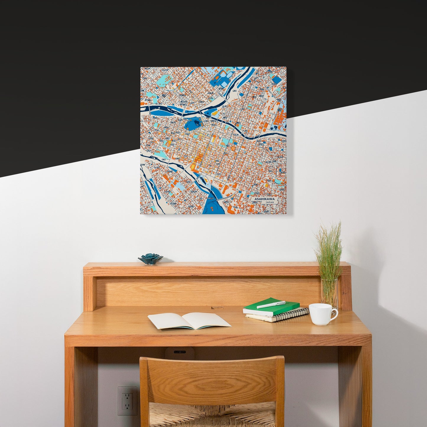 Asahikawa Japan Colorful City Map Canvas Print Scene