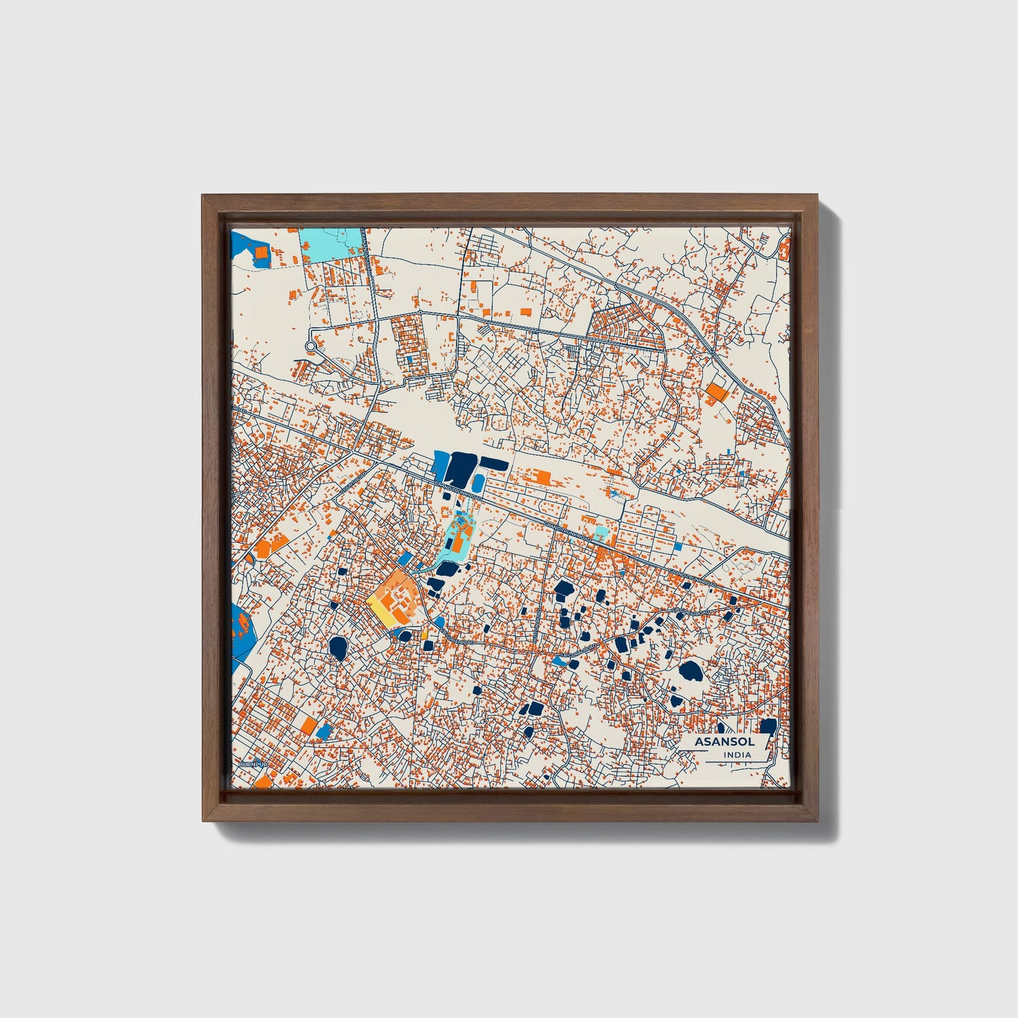 Asansol India Colorful City Map Canvas Print • Dark Wooden Framed