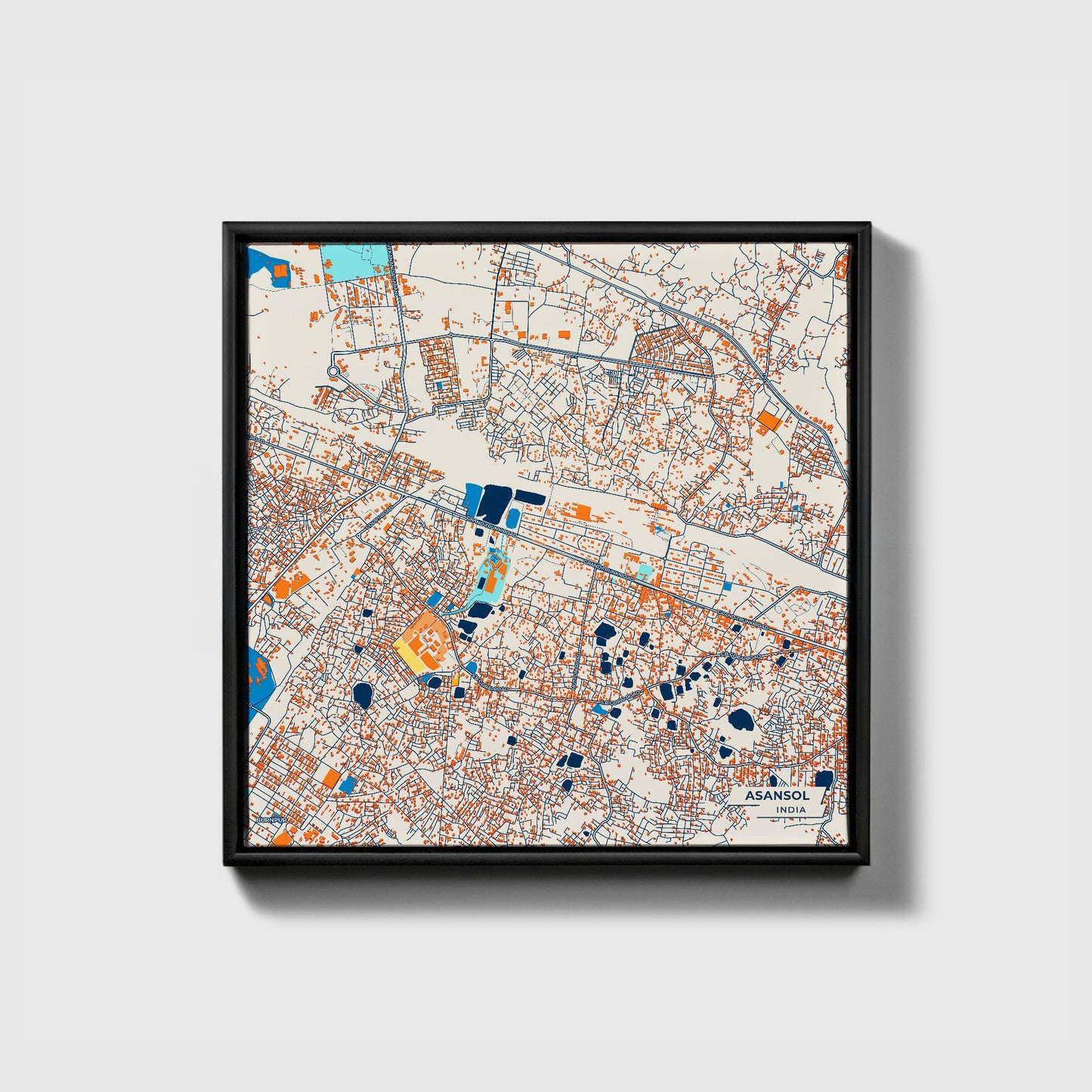 Asansol India Colorful City Map Canvas Print • Black Framed