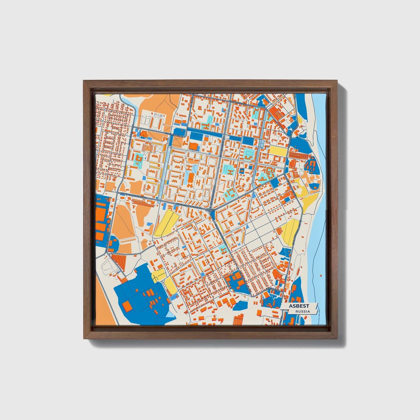 Asbest Russia Colorful City Map Canvas Print • Dark Wooden Framed