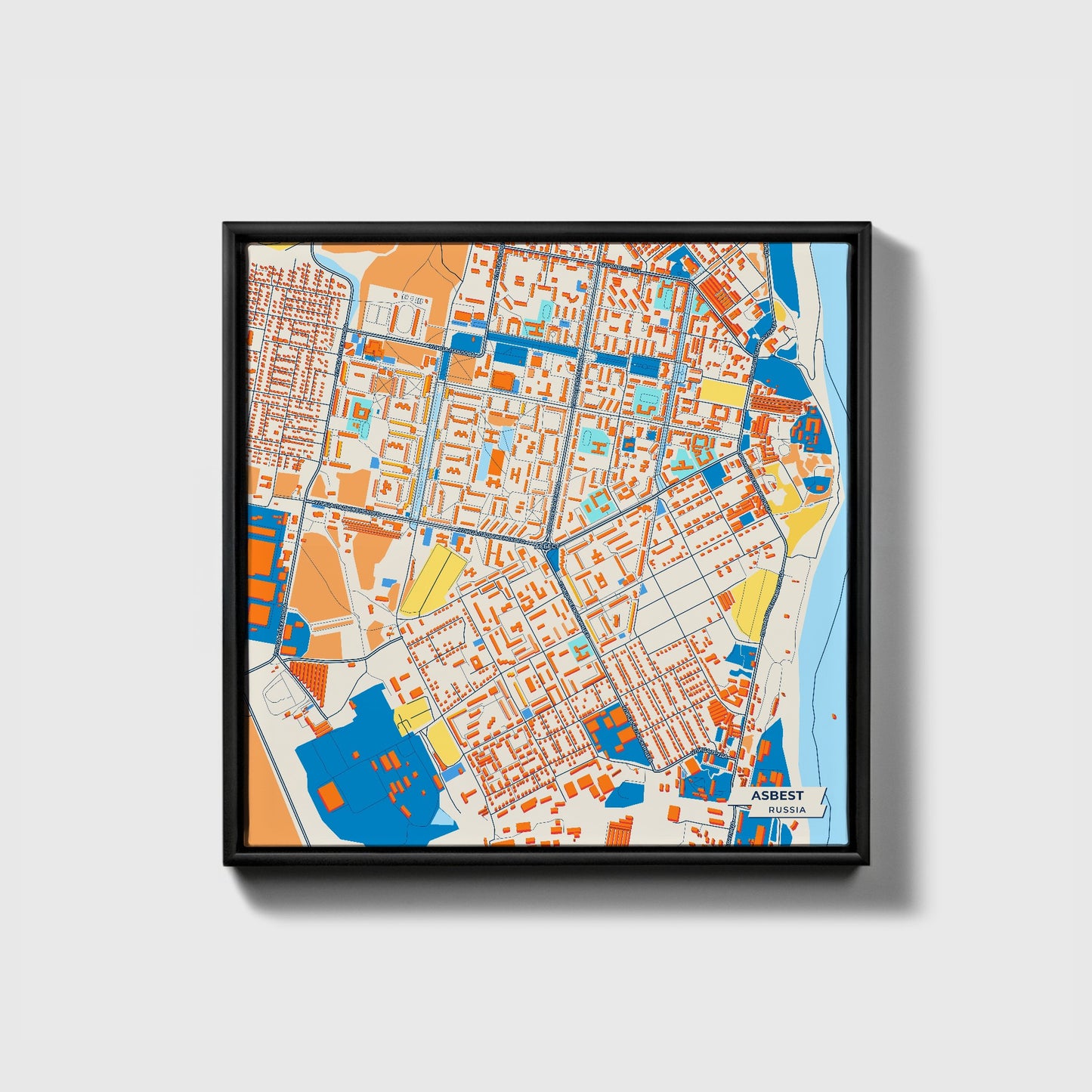 Asbest Russia Colorful City Map Canvas Print • Black Framed