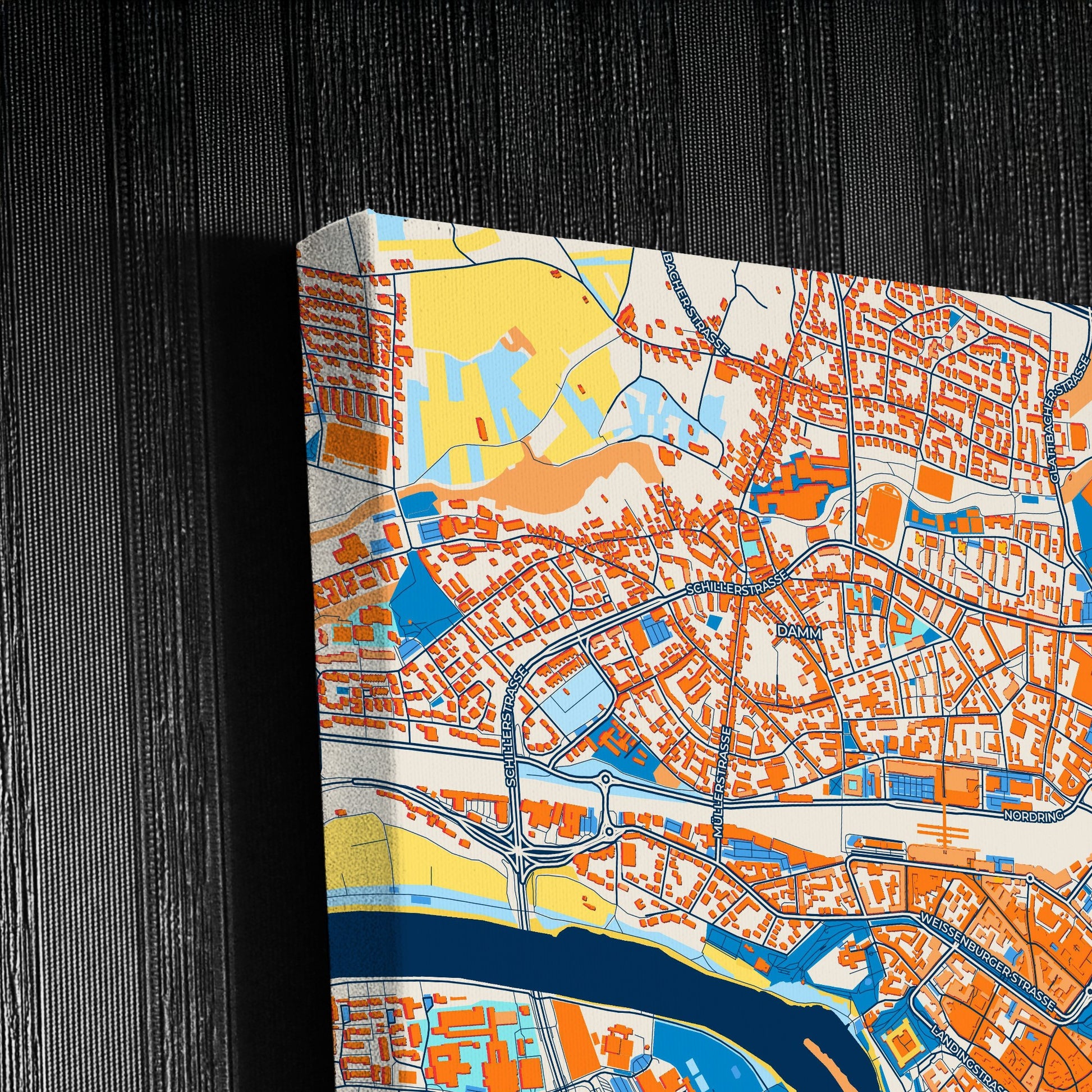 Aschaffenburg Germany Colorful City Map Canvas Print Detail