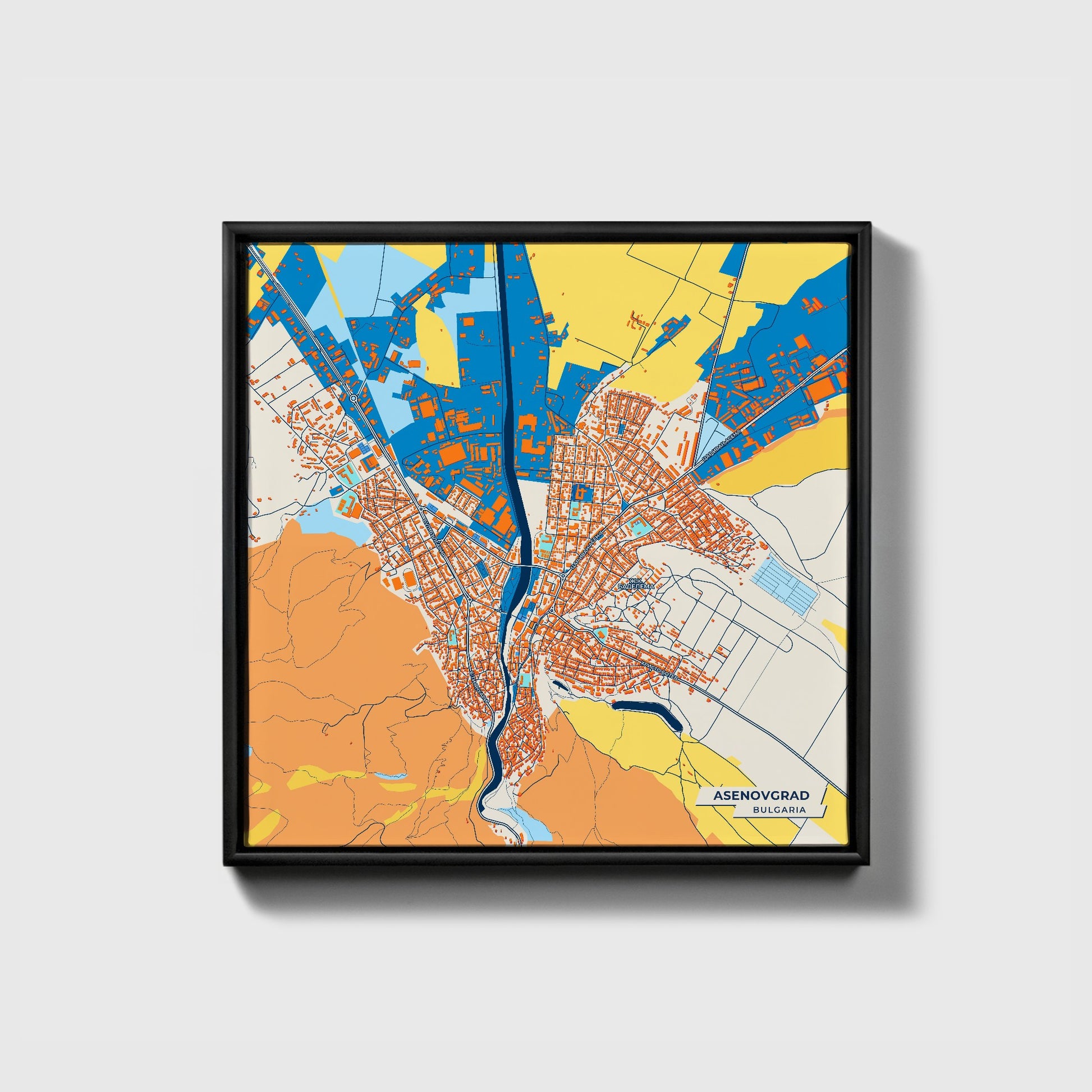 Асеновград Bulgaria Colorful City Map Canvas Print • Black Framed