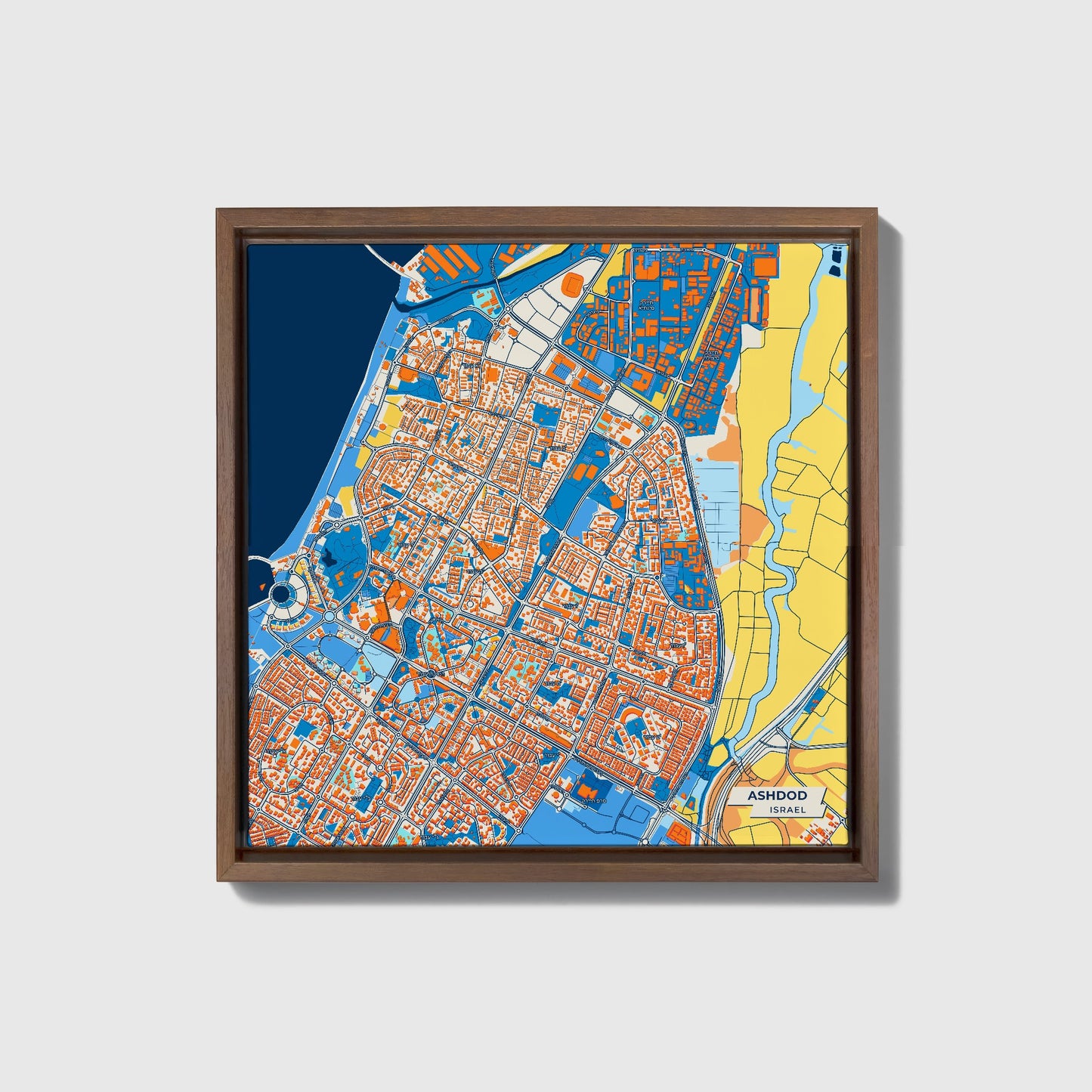 Ashdod Israel Colorful City Map Canvas Print • Dark Wooden Framed