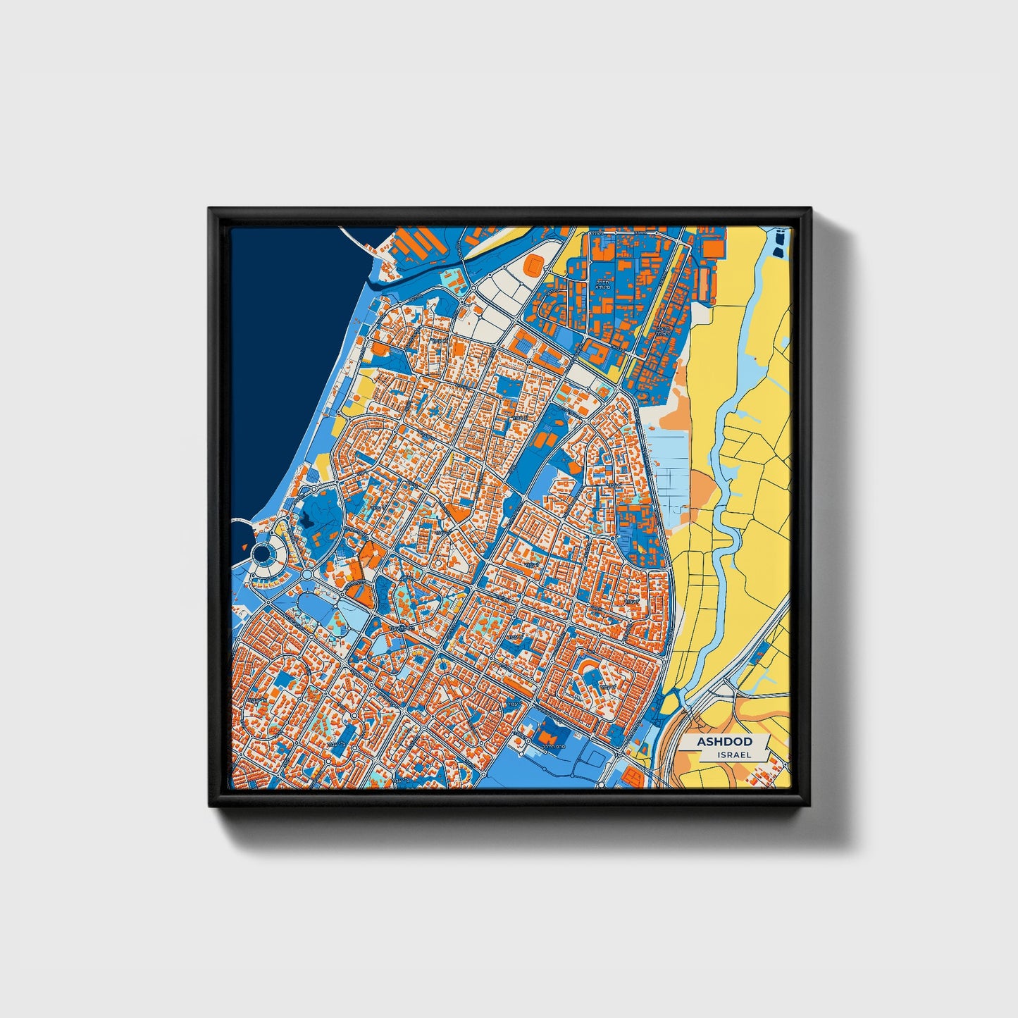 Ashdod Israel Colorful City Map Canvas Print • Black Framed