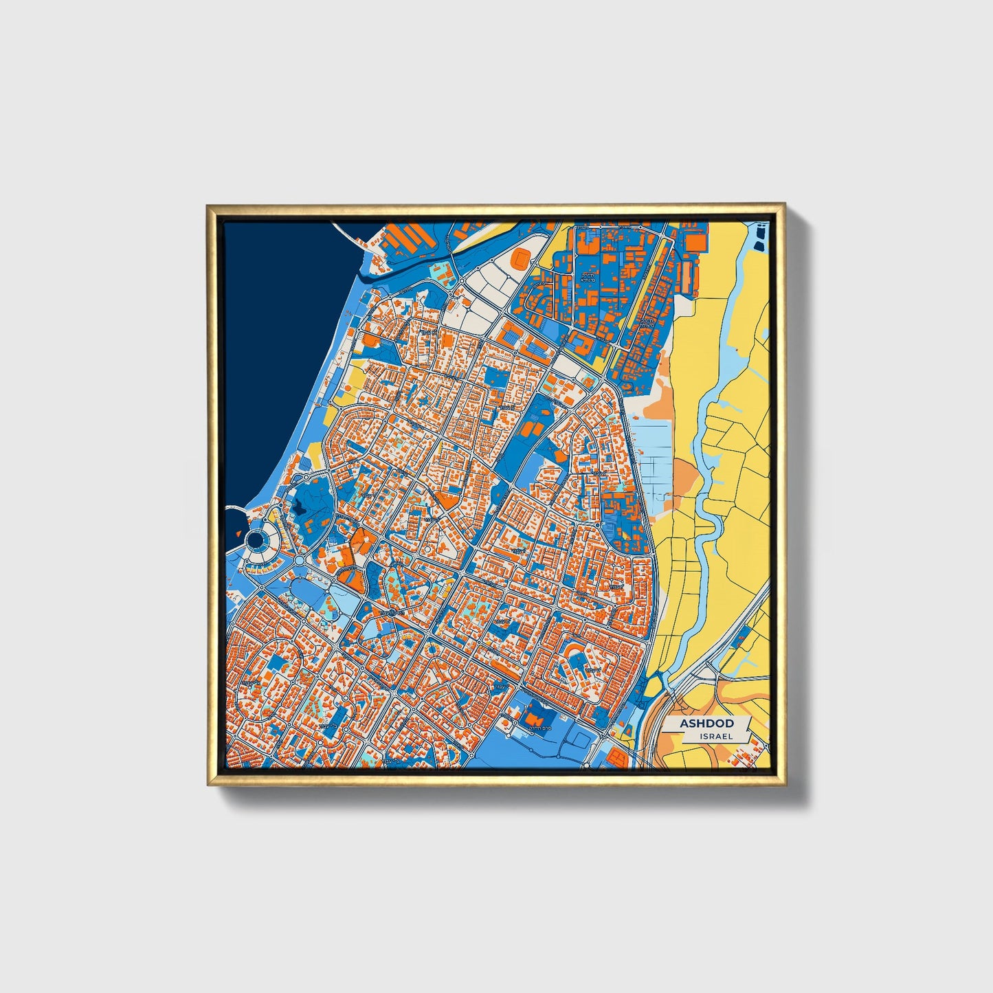 Ashdod Israel Colorful City Map Canvas Print • Gold Framed