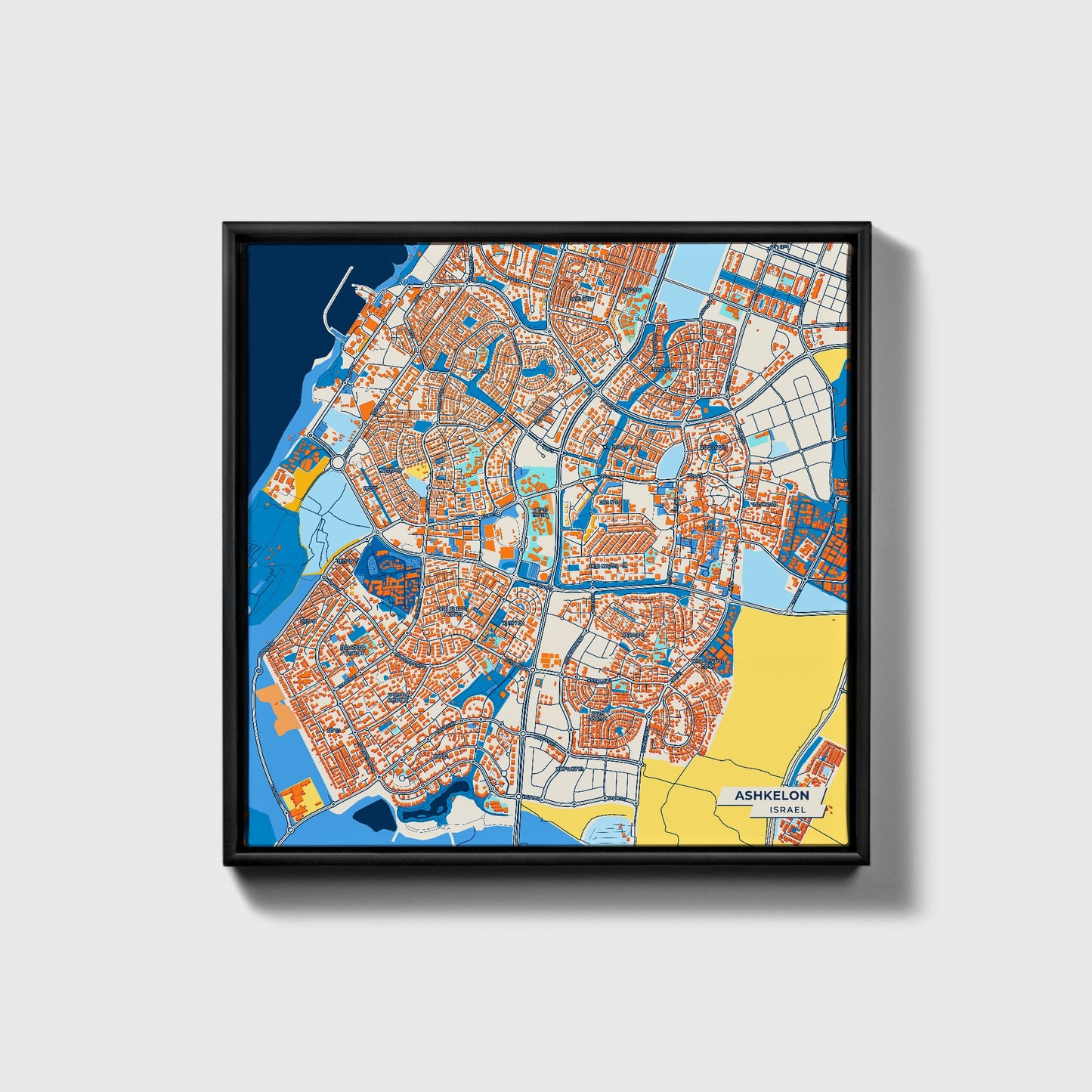 Ashkelon Israel Colorful City Map Canvas Print • Black Framed