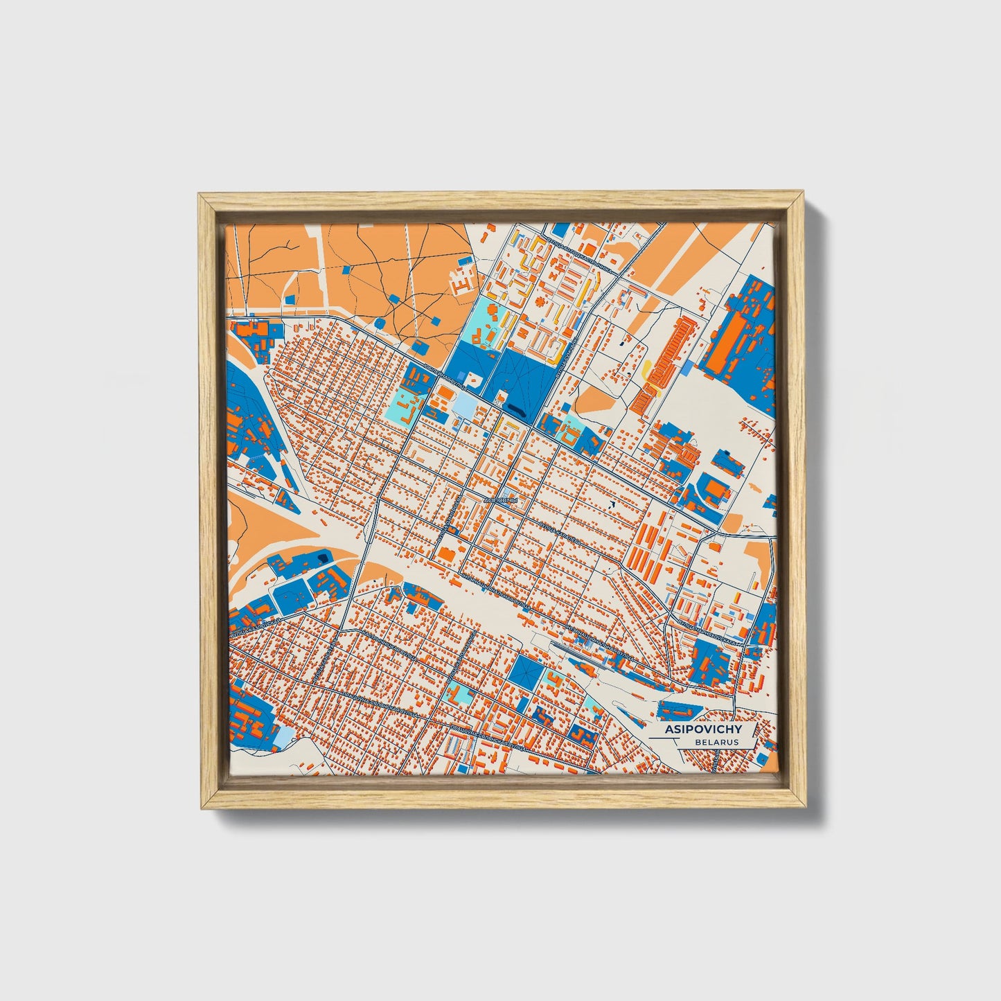 Асіповічы Belarus Colorful City Map Canvas Print • Natural Wooden Framed