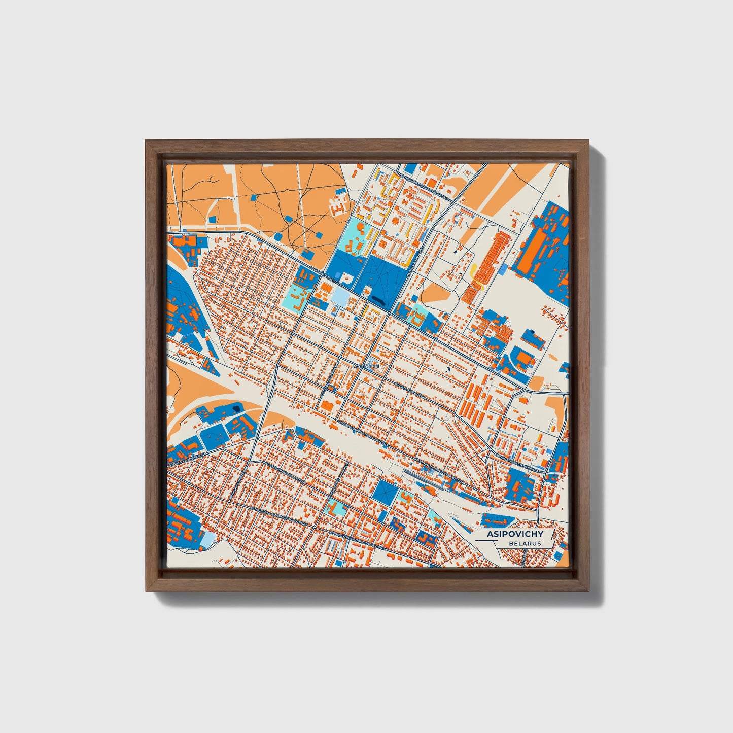 Асіповічы Belarus Colorful City Map Canvas Print • Dark Wooden Framed