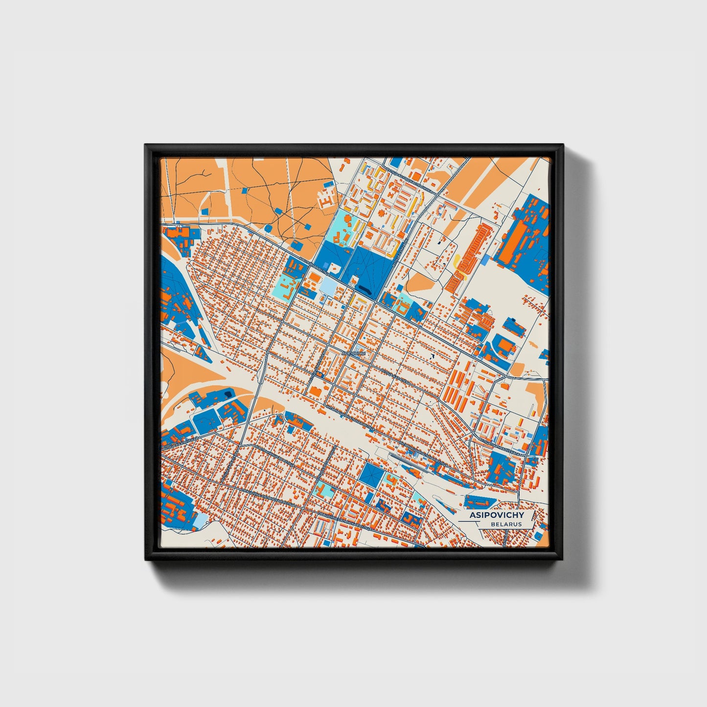 Асіповічы Belarus Colorful City Map Canvas Print • Black Framed