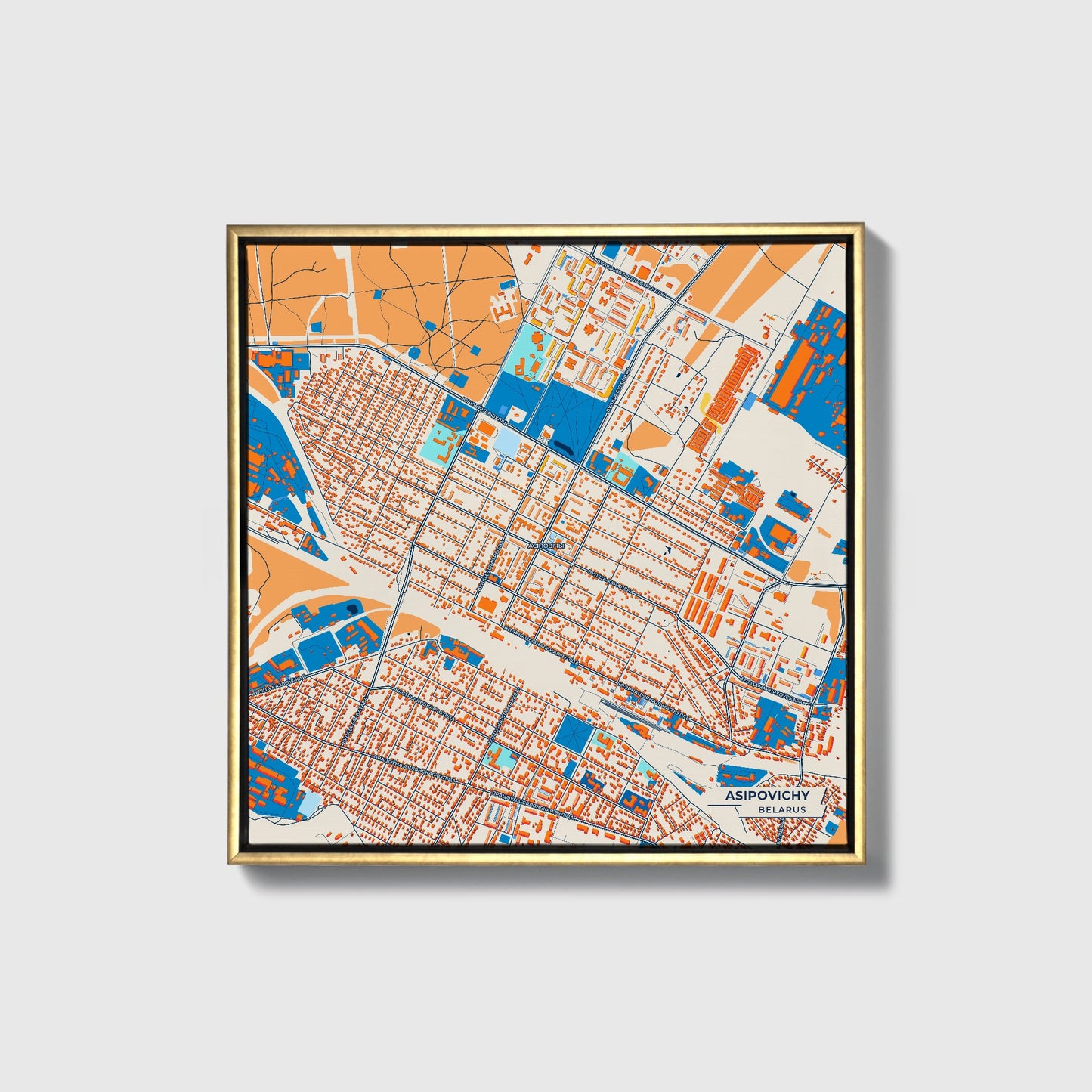 Асіповічы Belarus Colorful City Map Canvas Print • Gold Framed