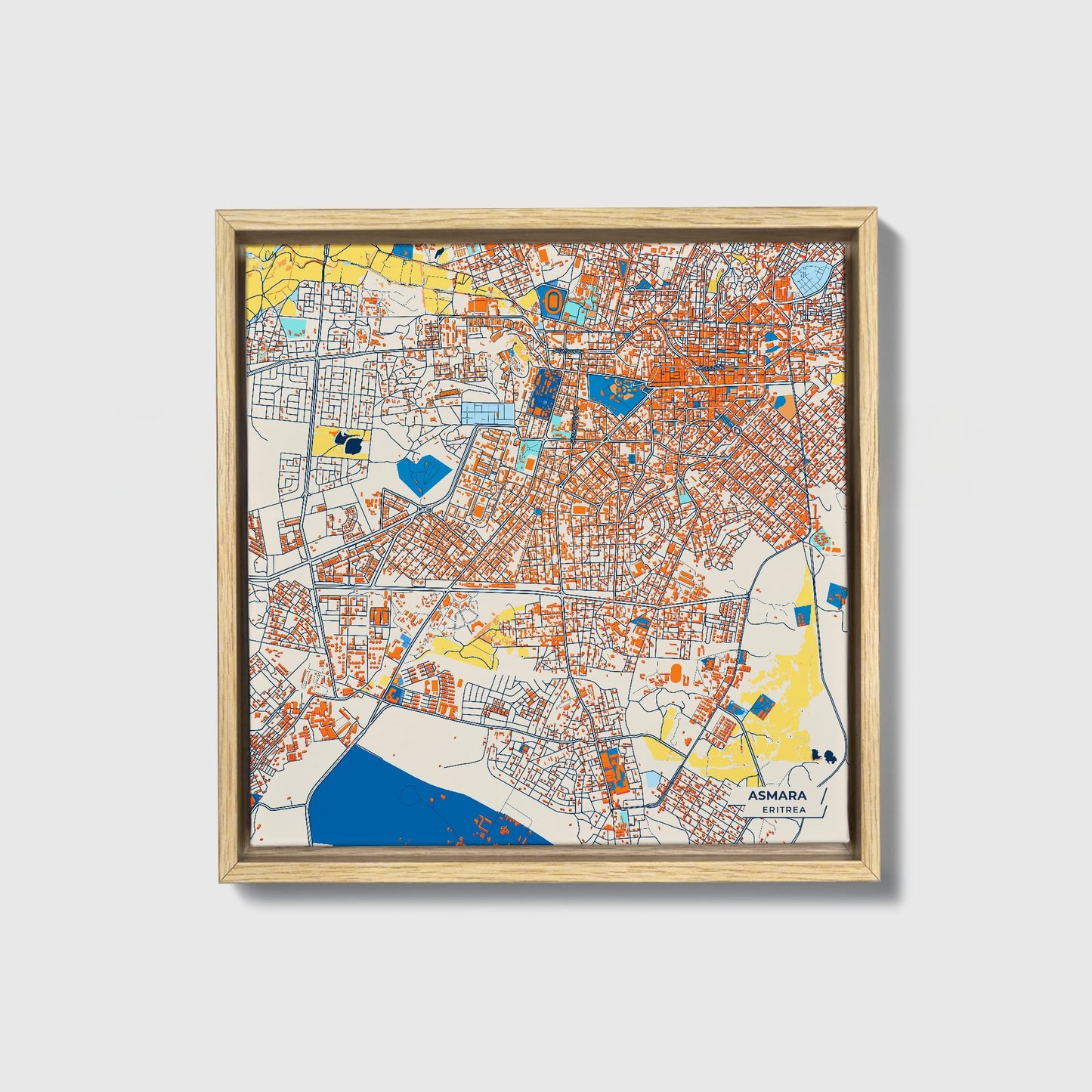 Asmara Eritrea Colorful City Map Canvas Print • Natural Wooden Framed