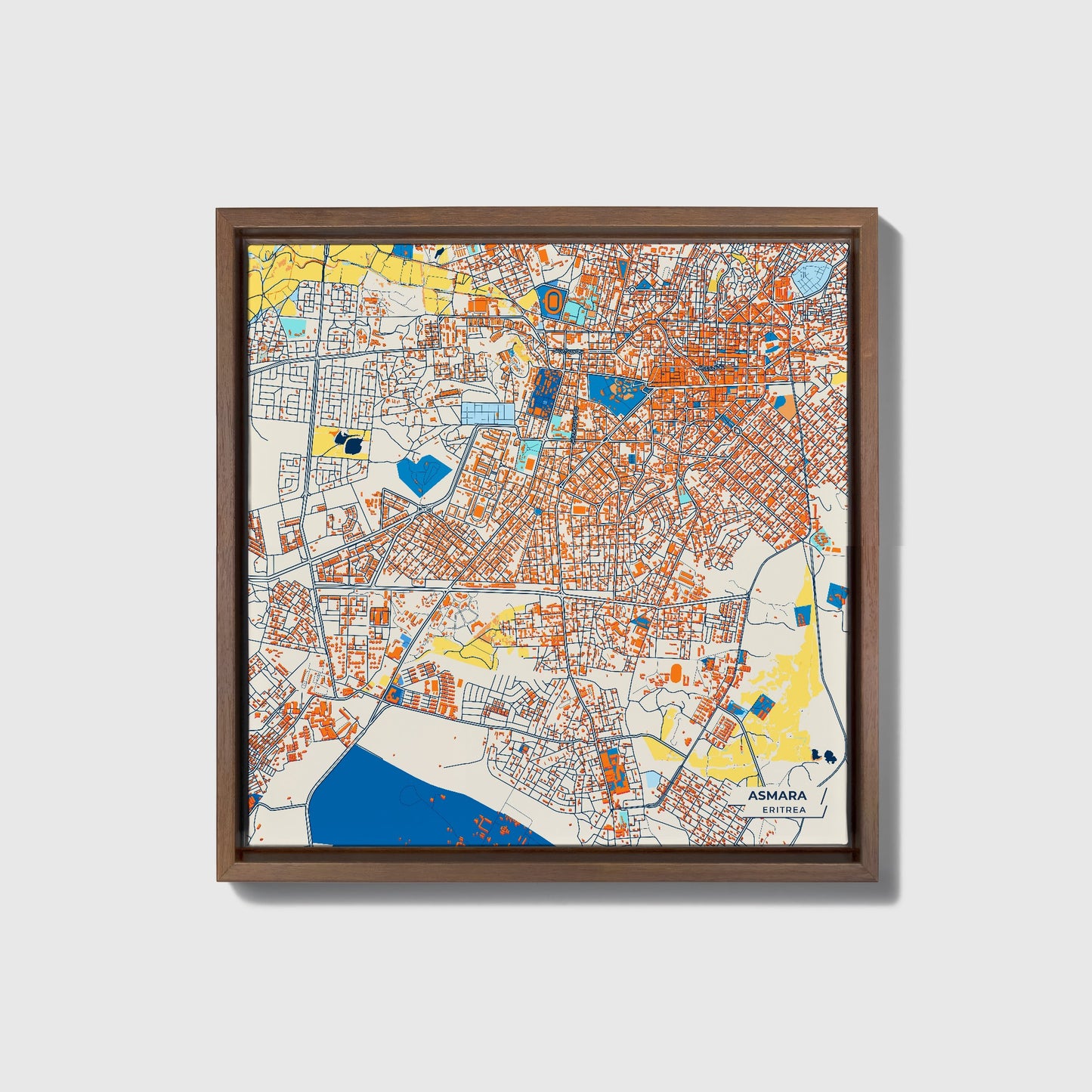 Asmara Eritrea Colorful City Map Canvas Print • Dark Wooden Framed