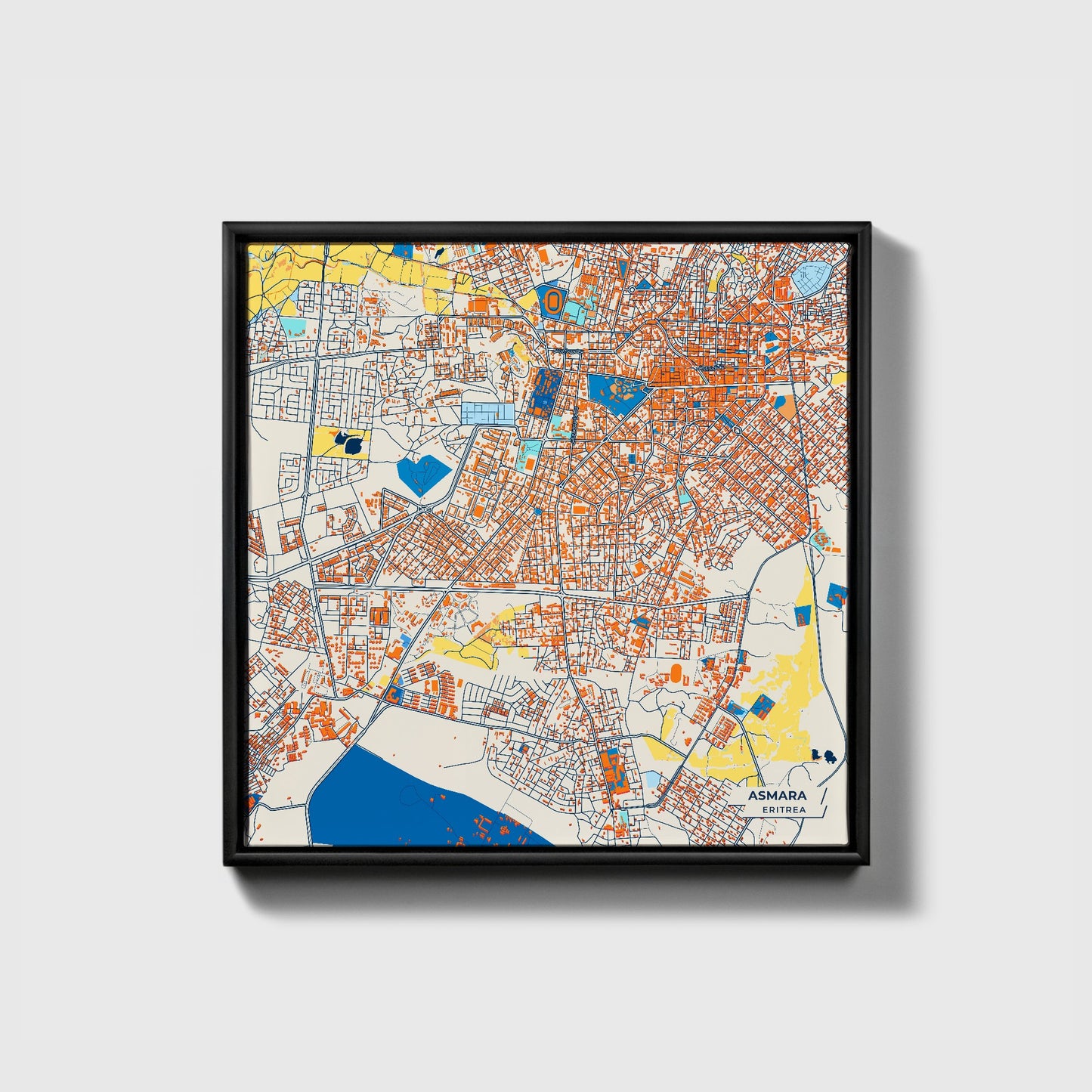 Asmara Eritrea Colorful City Map Canvas Print • Black Framed