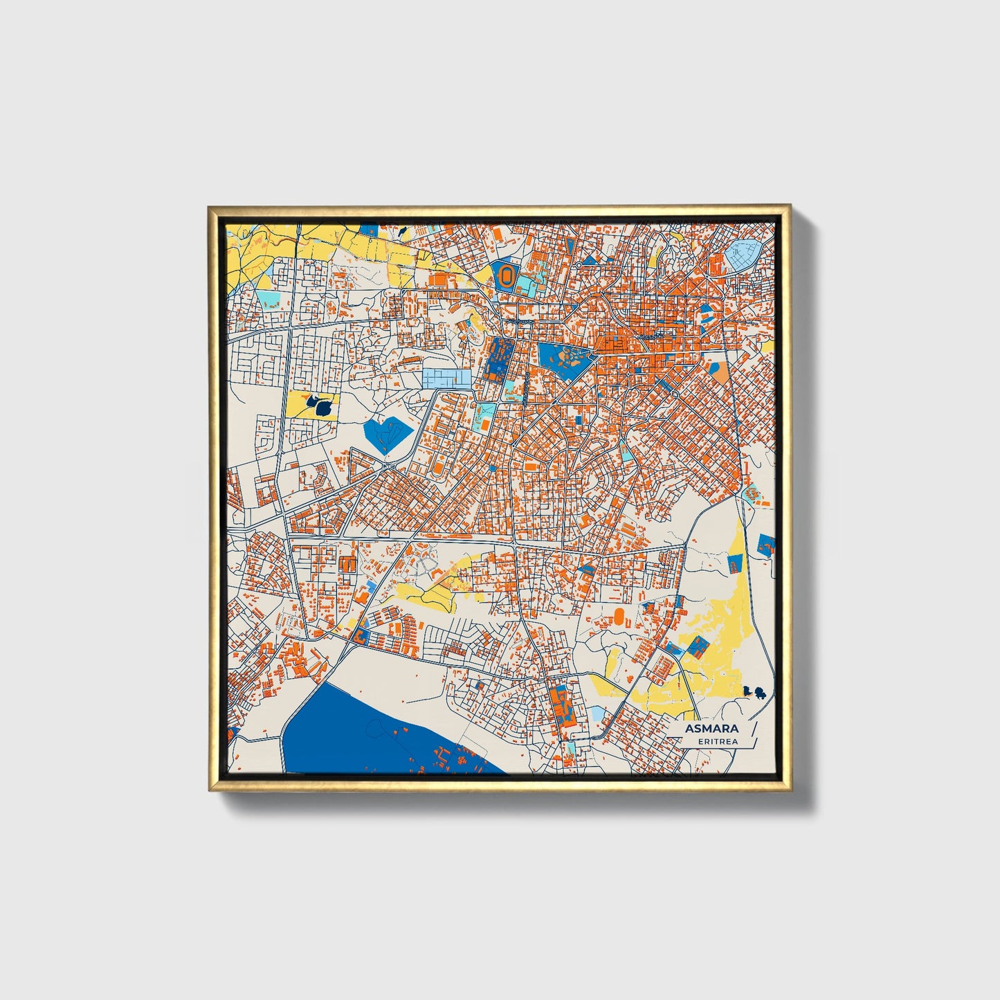 Asmara Eritrea Colorful City Map Canvas Print • Gold Framed