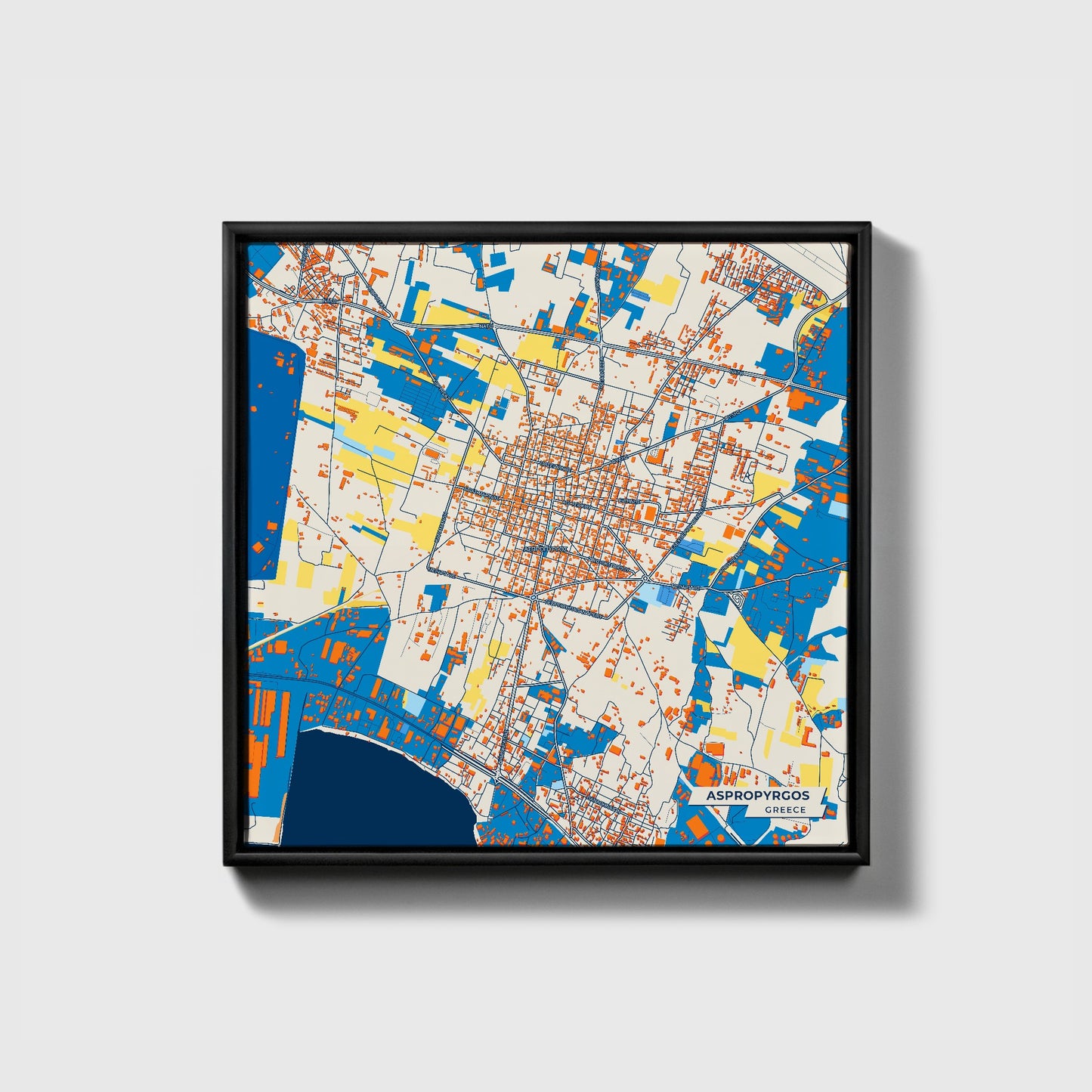 Ασπροπυργος Greece Colorful City Map Canvas Print • Black Framed