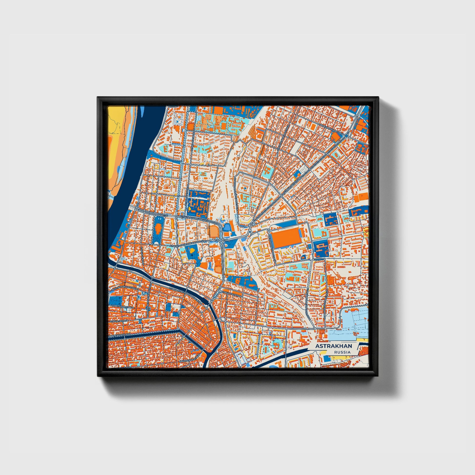 Астрахань Russia Colorful City Map Canvas Print • Black Framed
