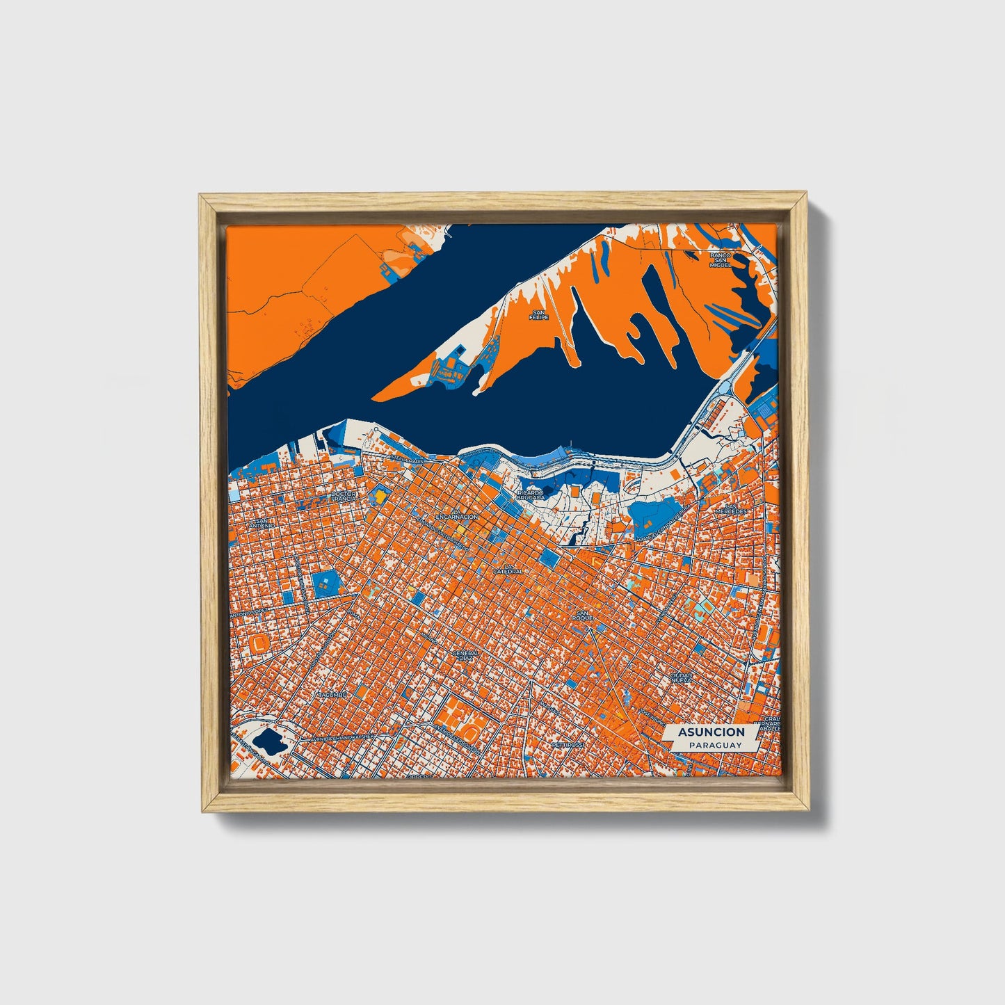 Asuncion Paraguay Colorful City Map Canvas Print • Natural Wooden Framed