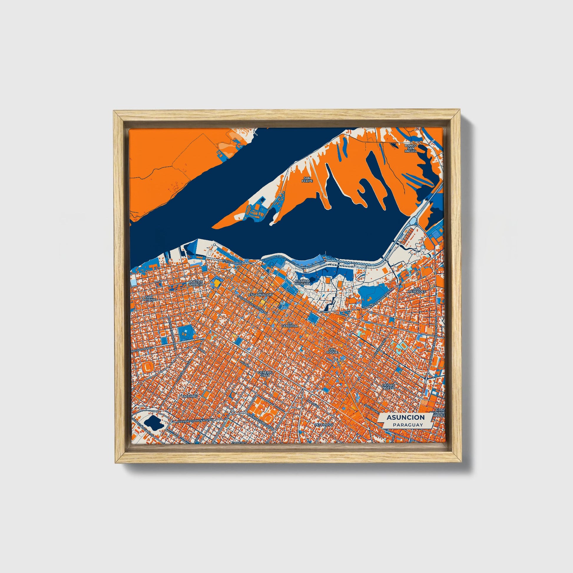 Asuncion Paraguay Colorful City Map Canvas Print • Natural Wooden Framed
