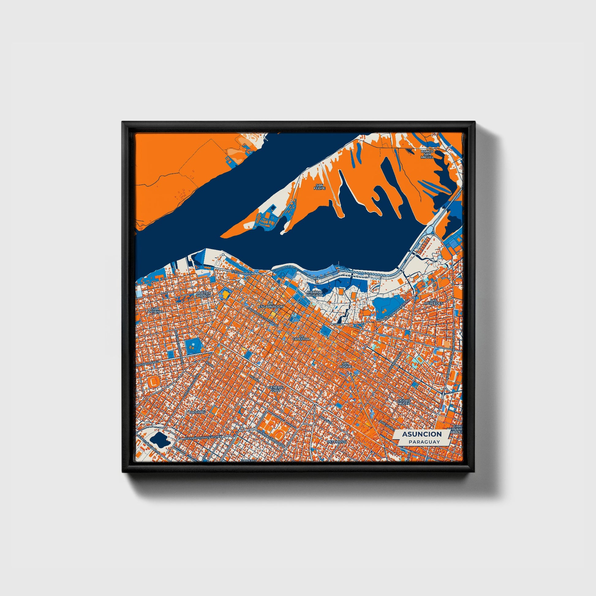 Asuncion Paraguay Colorful City Map Canvas Print • Black Framed